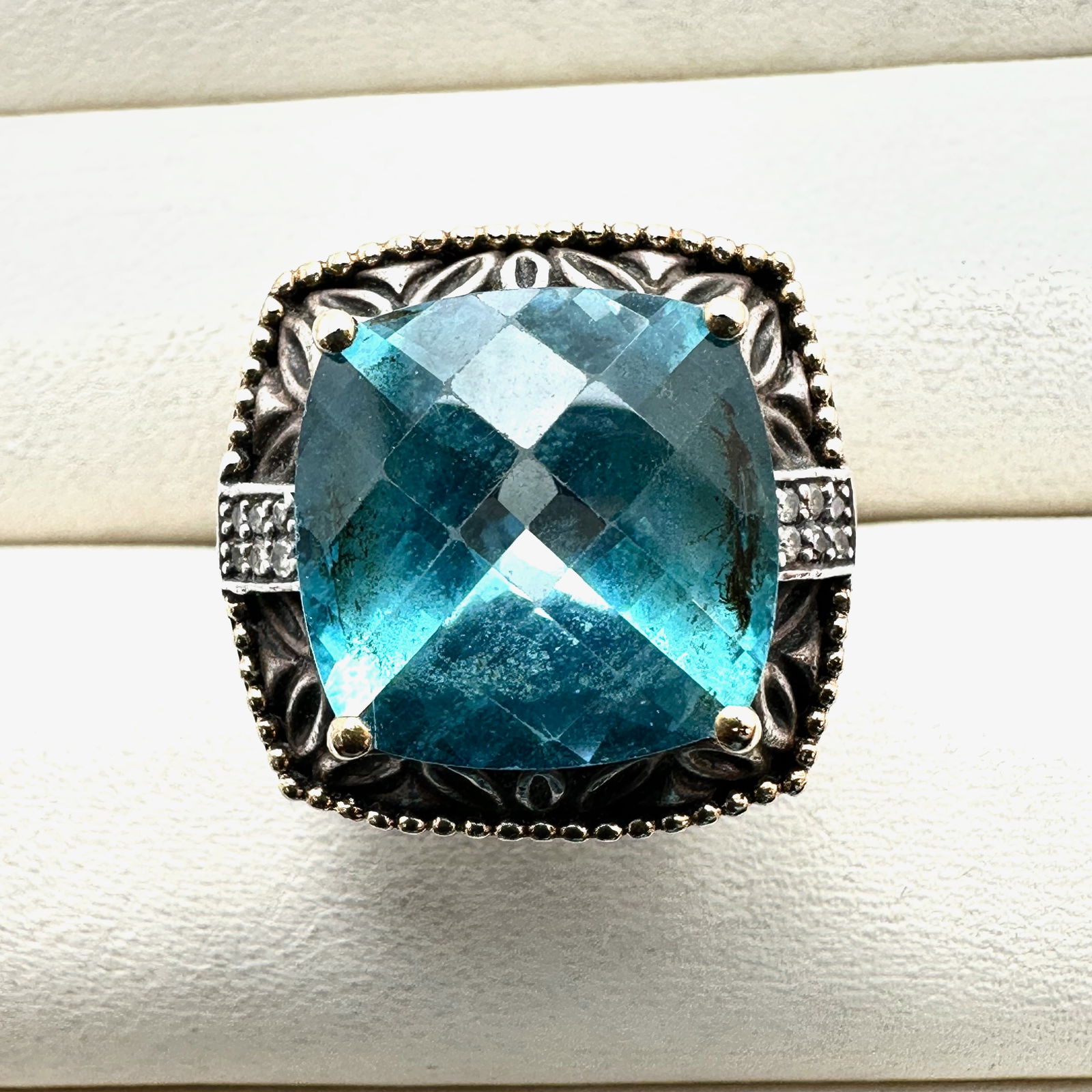 Blue Topaz Diamond 14k Gold Sterling Silver Ring Size 7 Weight 14 Grams (1 of 2)