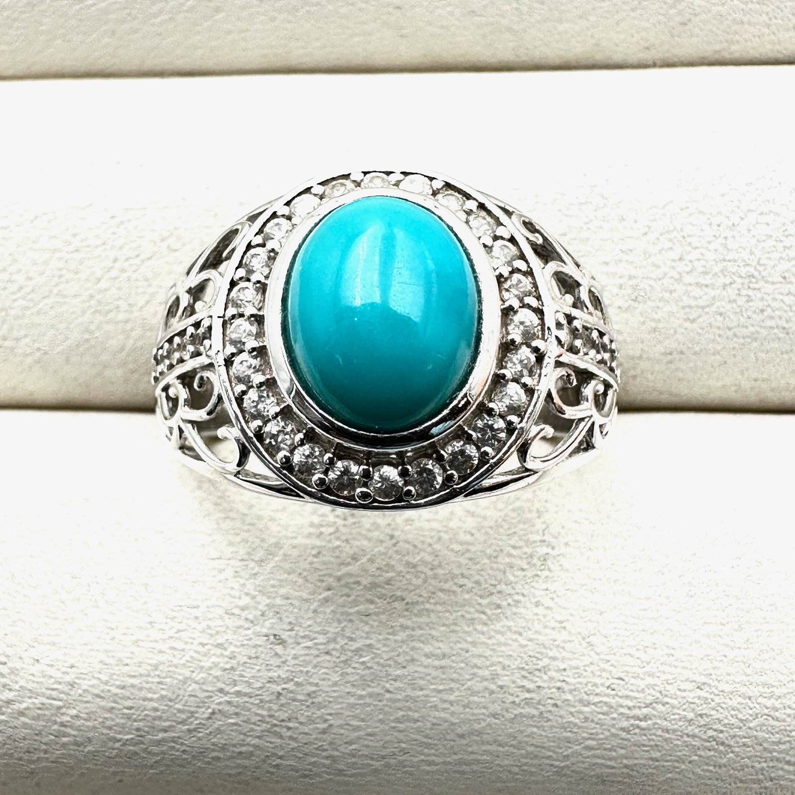 Turquoise and Clear Gemstone Sterling Silver Ring Size 9: Turquoise and Clear Gemstone Sterling Silver Ring Size 10