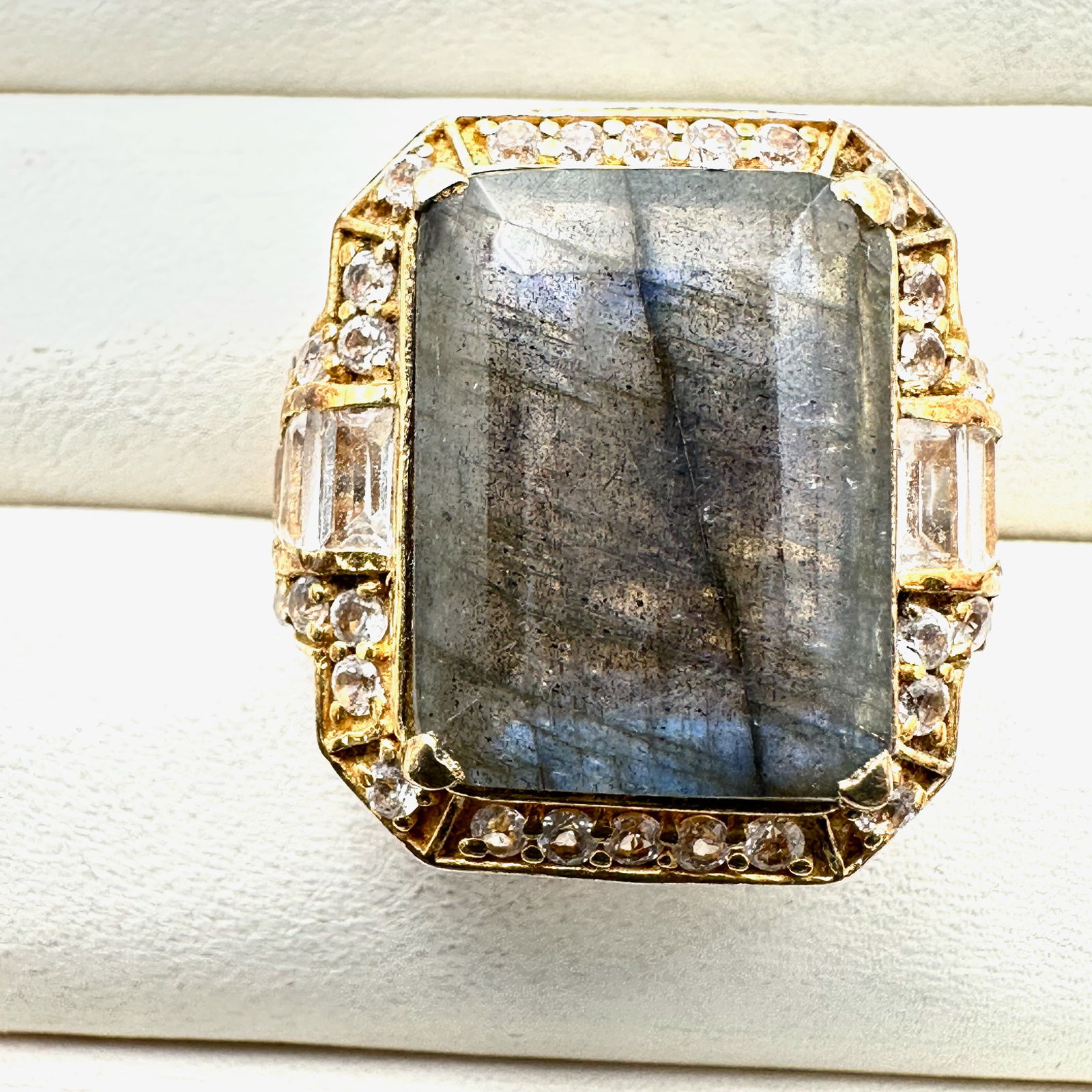 Chuck Clemency Labradorite And White Topaz Gold Over Sterling Silver Ring Size 10 Weight 12.7 Grams (1 of 2)