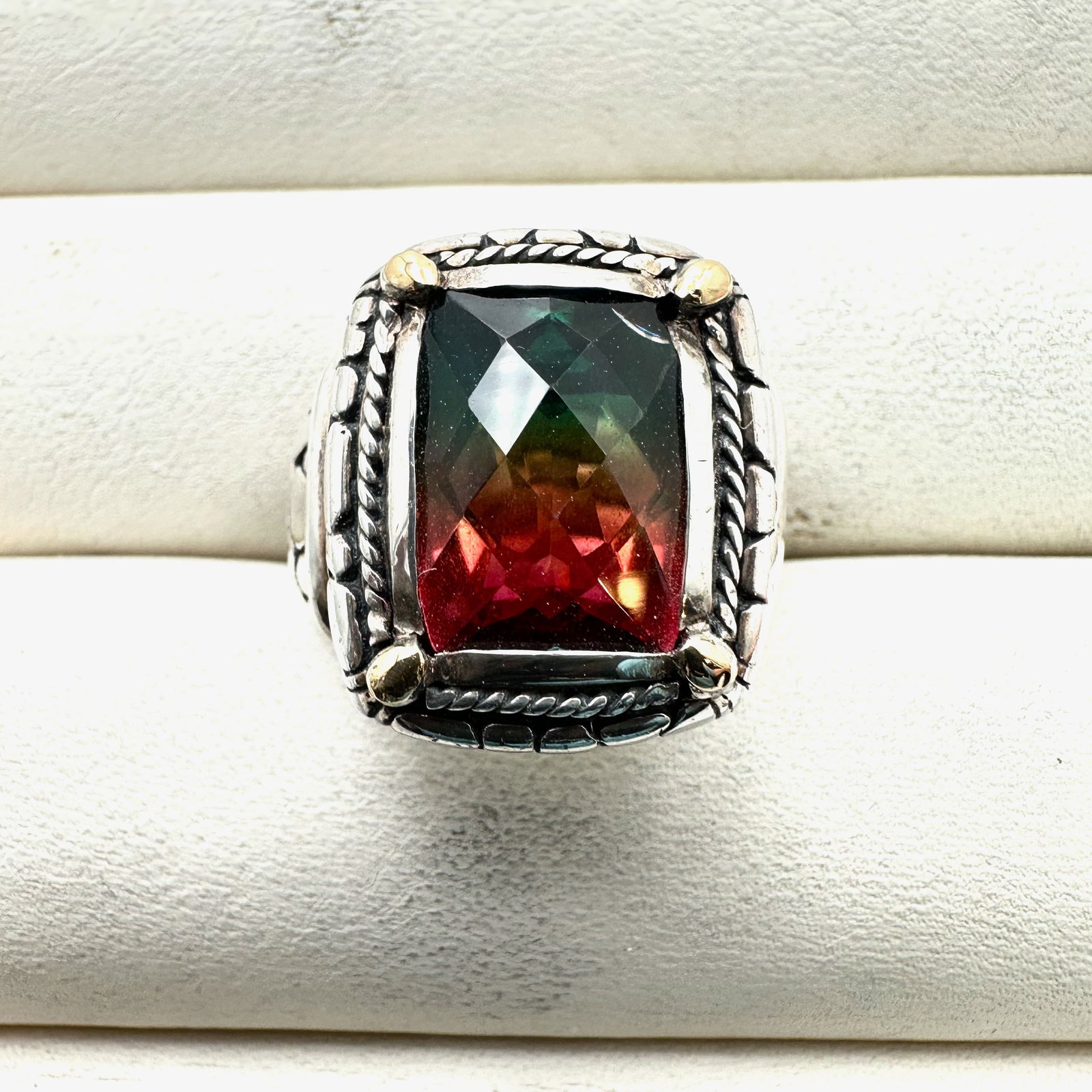 Designer 18K Gold Sterling Silver Color Changing Gemstone Ring Size 6 Weight 12 Grams (1 of 2)