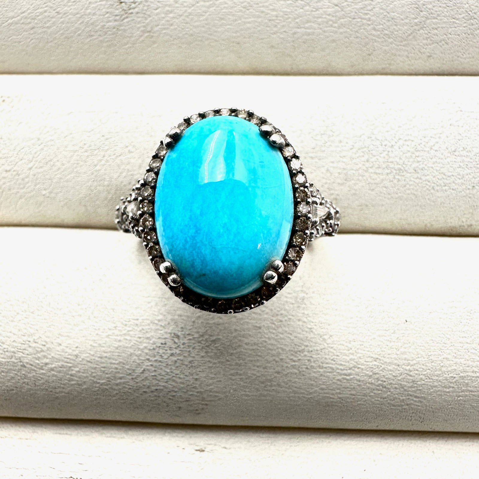 Turquoise And Clear Gemstone Sterling Silver Ring Size 7 Weight 6.3 Grams (1 of 2)