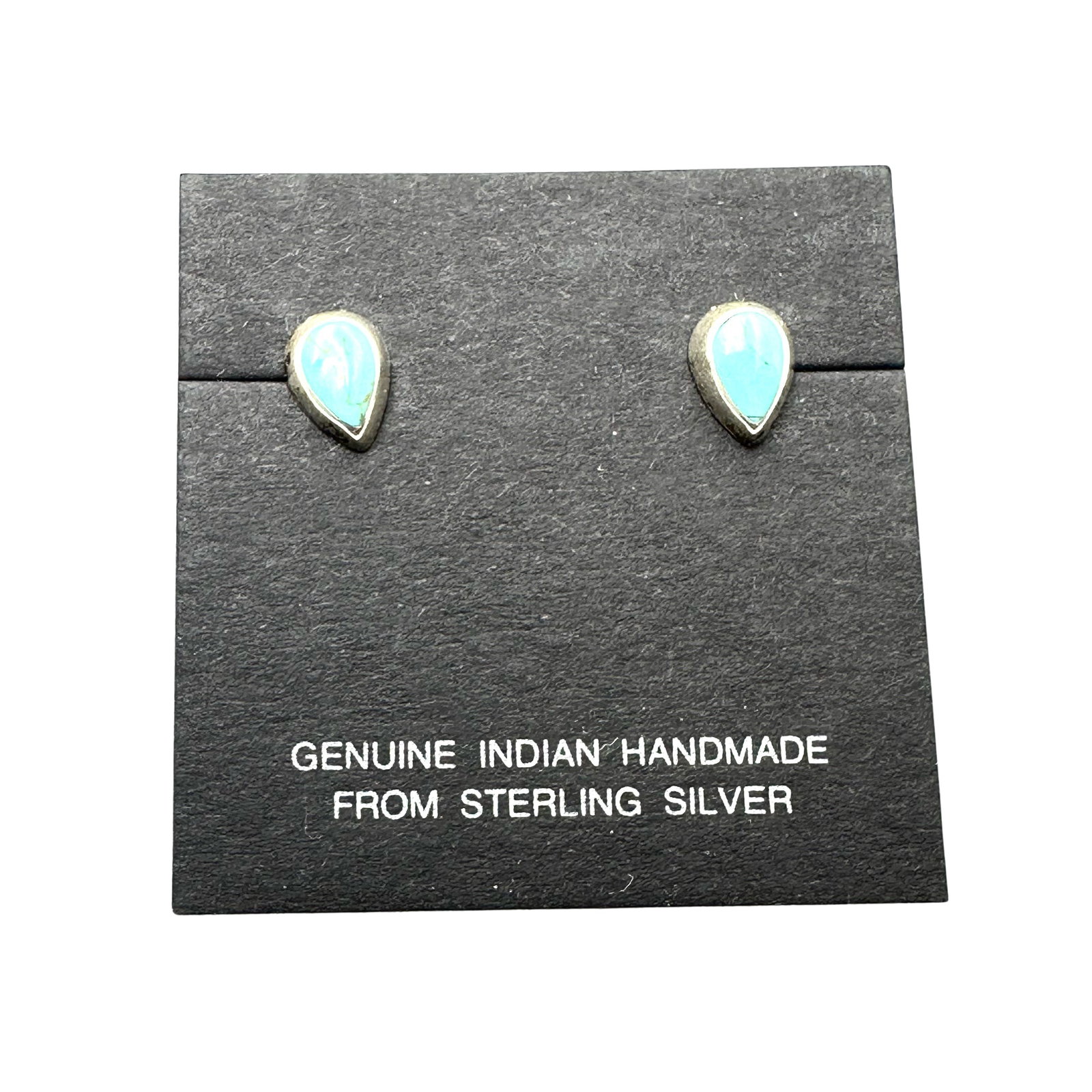 Native American Blue Green Turquoise Stud Pierced Sterling Silver Earrings Original Card: Native American Blue Green Turquoise Stud Pierced Sterling Silver Earrings Original Card