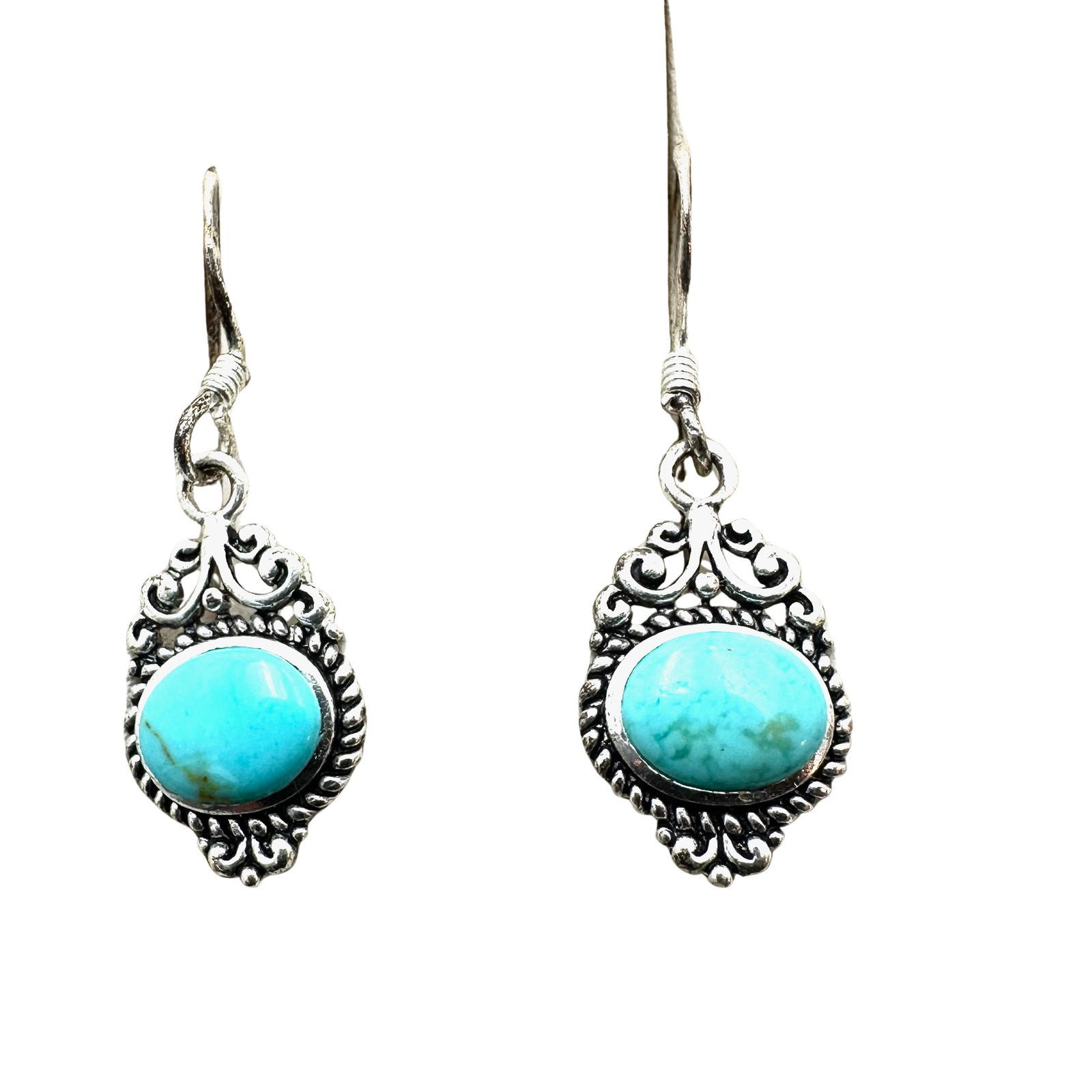 Turquoise Sterling Silver Pierced Earrings 1.25 Inch: Turquoise Sterling Silver Pierced Earrings 1.25 Inch