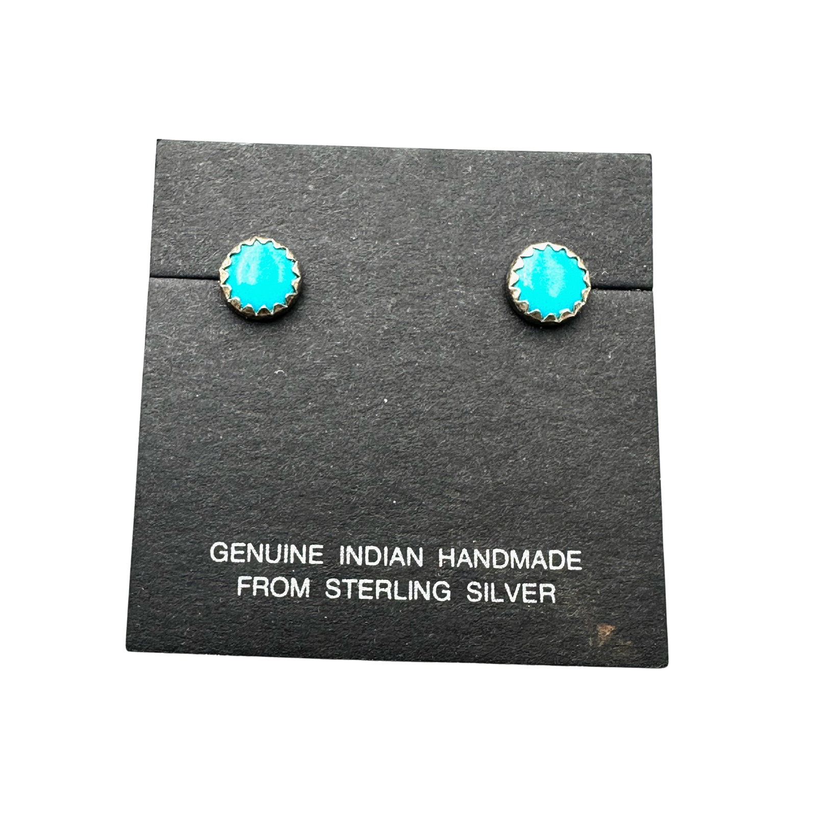 Native American Turquoise Stud Pierced Sterling Silver Earrings Original Card: Native American Turquoise Stud Pierced Sterling Silver Earrings Original Card