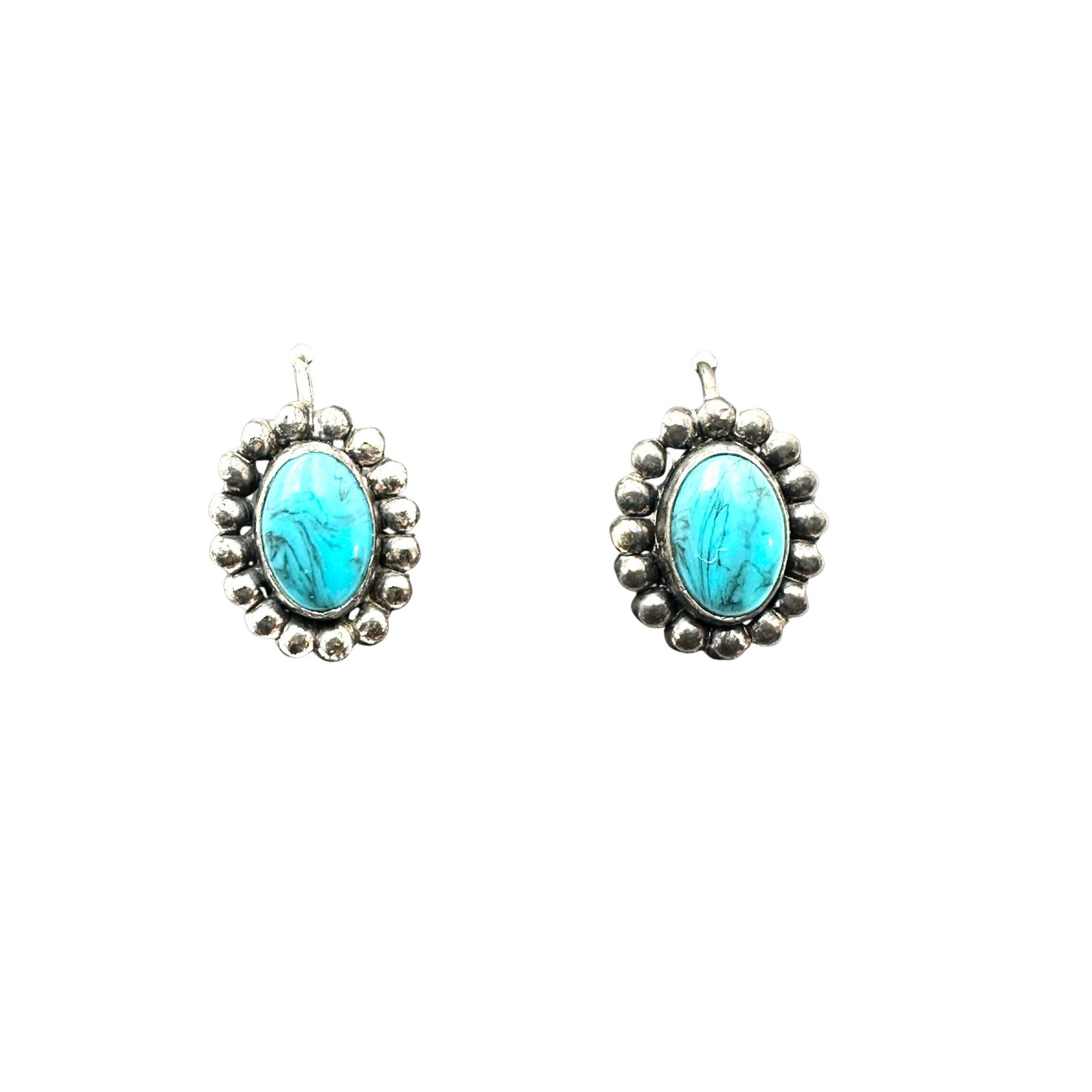 Vintage Native American Turquoise Sterling Silver Screw Back Earrings Original Card: Vintage Native American Turquoise Sterling Silver Screw Back Earrings Original Card