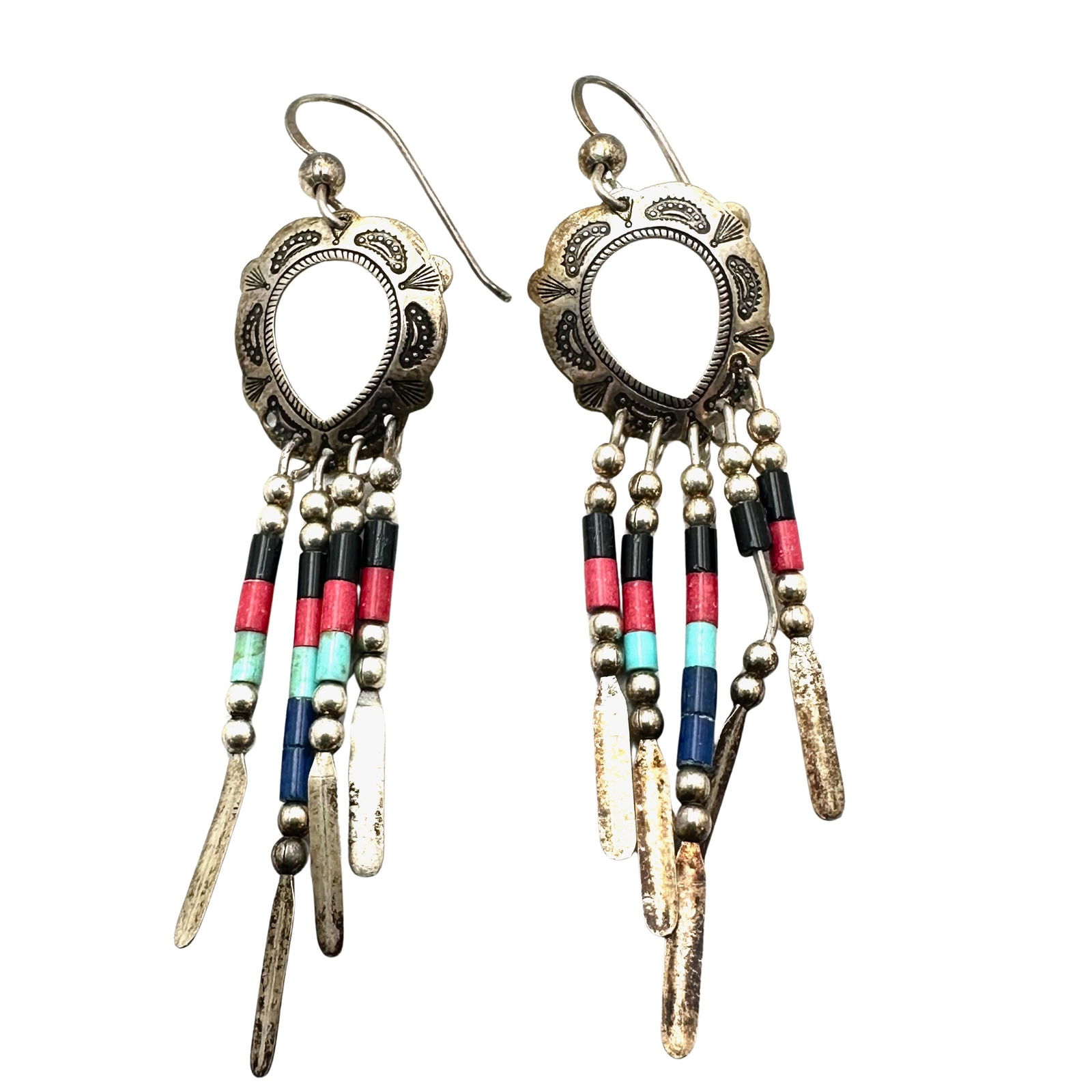 American Southwest Multi Gemstone Chandelier Pierced Sterling Silver Earrings 2 Inch: American Southwest Multi Gemstone Chandelier Pierced Sterling Silver Earrings 2 Inch