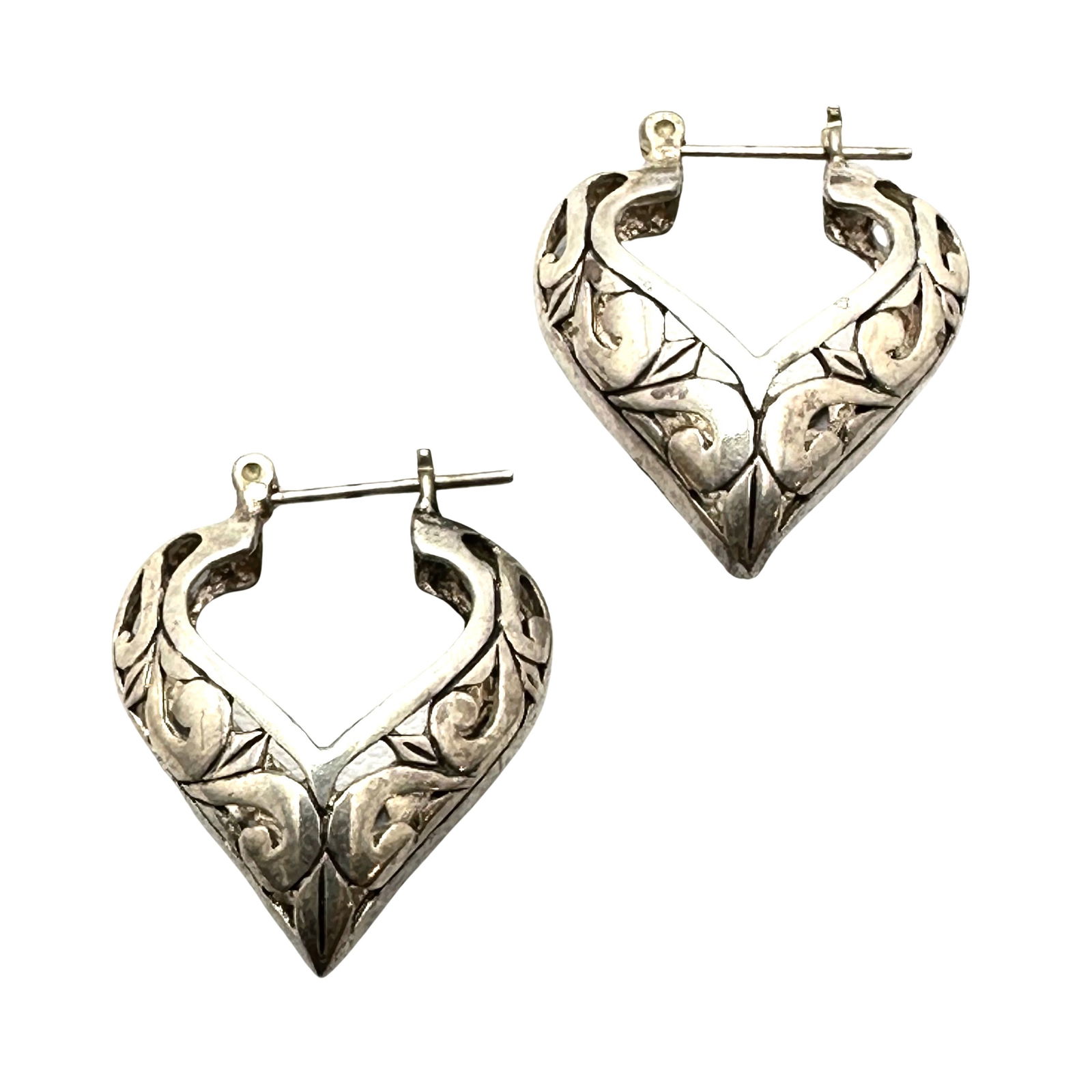Heart Design Filigree Pierced Sterling Silver Earrings 1 Inch: Heart Design Filigree Pierced Sterling Silver Earrings 1 Inch