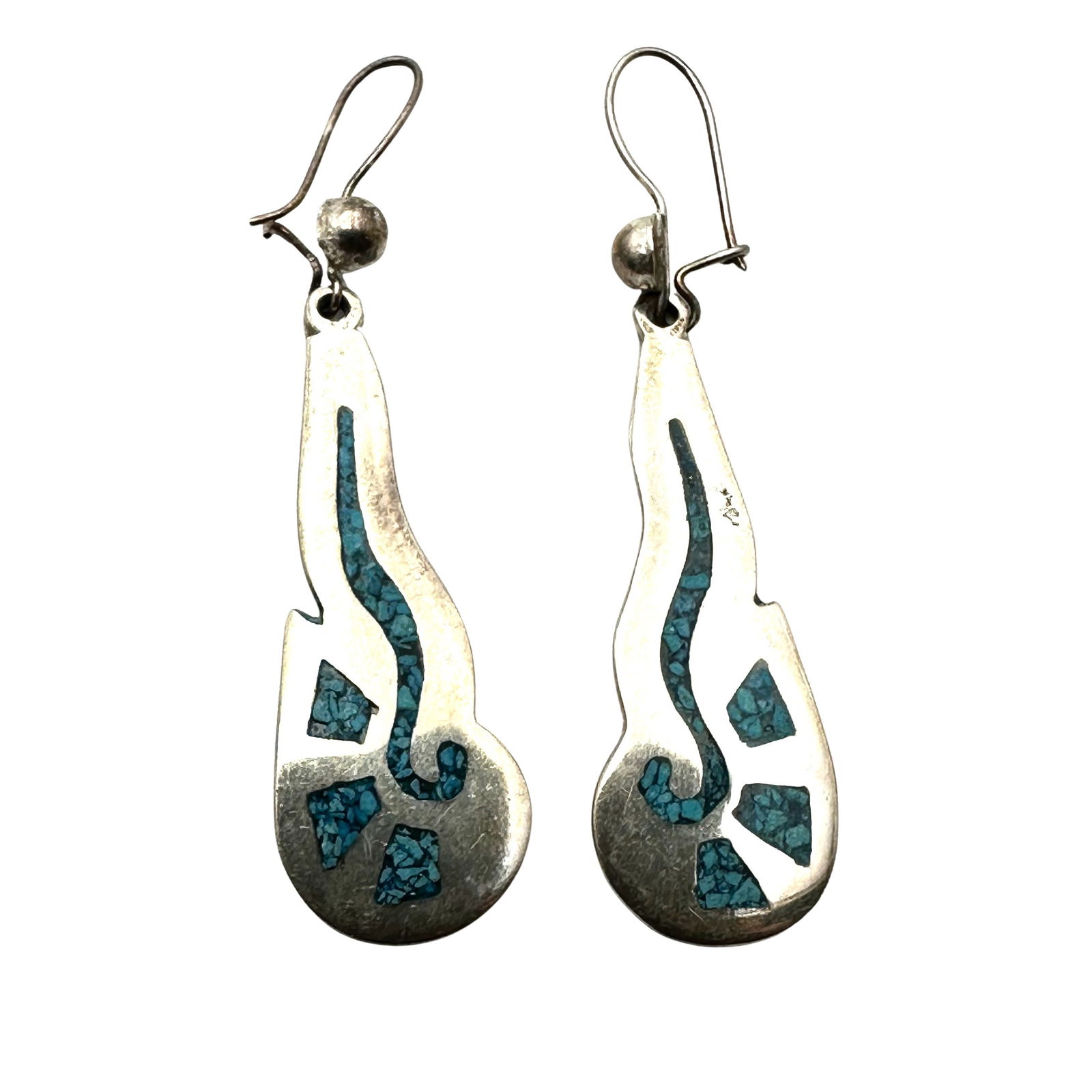 Mexico Inlay Turquoise Sterling Silver Chandelier Pierced Earrings 2 Inch: Mexico Inlay Turquoise Sterling Silver Chandelier Pierced Earrings 2 Inch