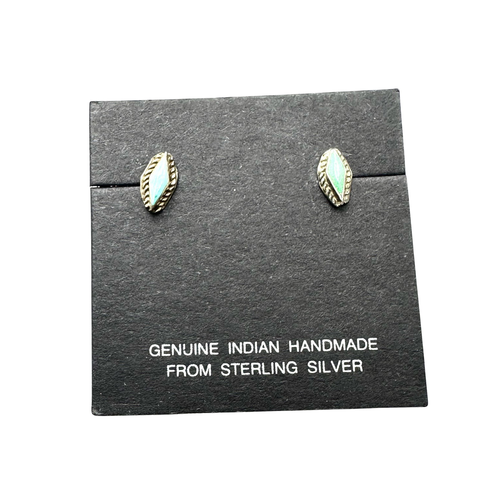 Native American Green Turquoise Stud Pierced Sterling Silver Earrings Original Card: Native American Green Turquoise Stud Pierced Sterling Silver Earrings Original Card
