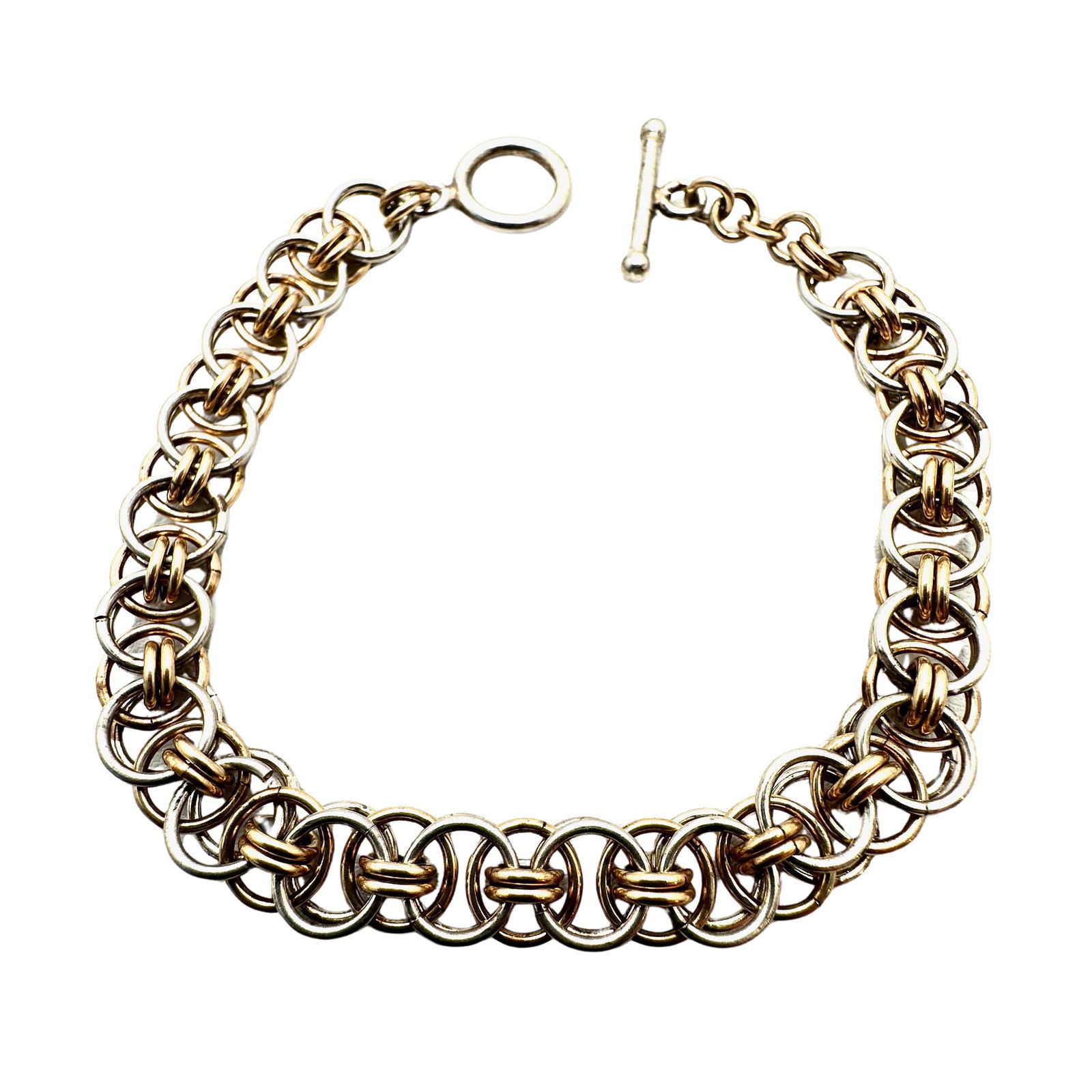 Gold Accents Sterling Silver Toggle Clasp Bracelet 7.5 Inch Weight 16.9 Grams (1 of 2)