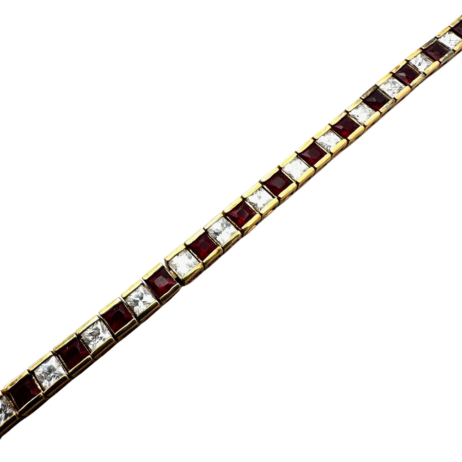 Red and Clear Cubic Zirconia Sterling Silver Tennis Bracelet 7.25 Inch Weight 12.8 Grams: Red and Clear Cubic Zirconia Sterling Silver Tennis Bracelet 7.25 Inch Weight 12.8 Grams