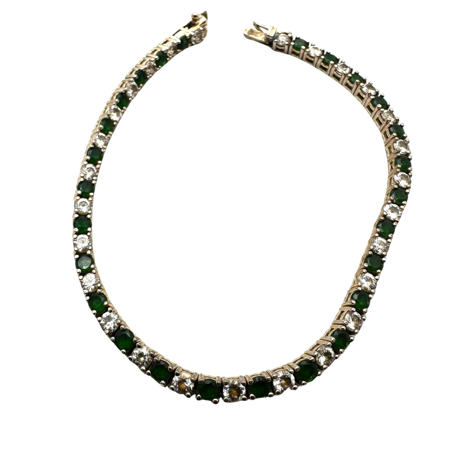 Green and Clear Cubic Zirconia Gold Over Sterling Silver Tennis Bracelet 7 Inch Weight 9.4 Grams: Green and Clear Cubic Zirconia Gold Over Sterling Silver Tennis Bracelet 7 Inch Weight 9.4 Grams