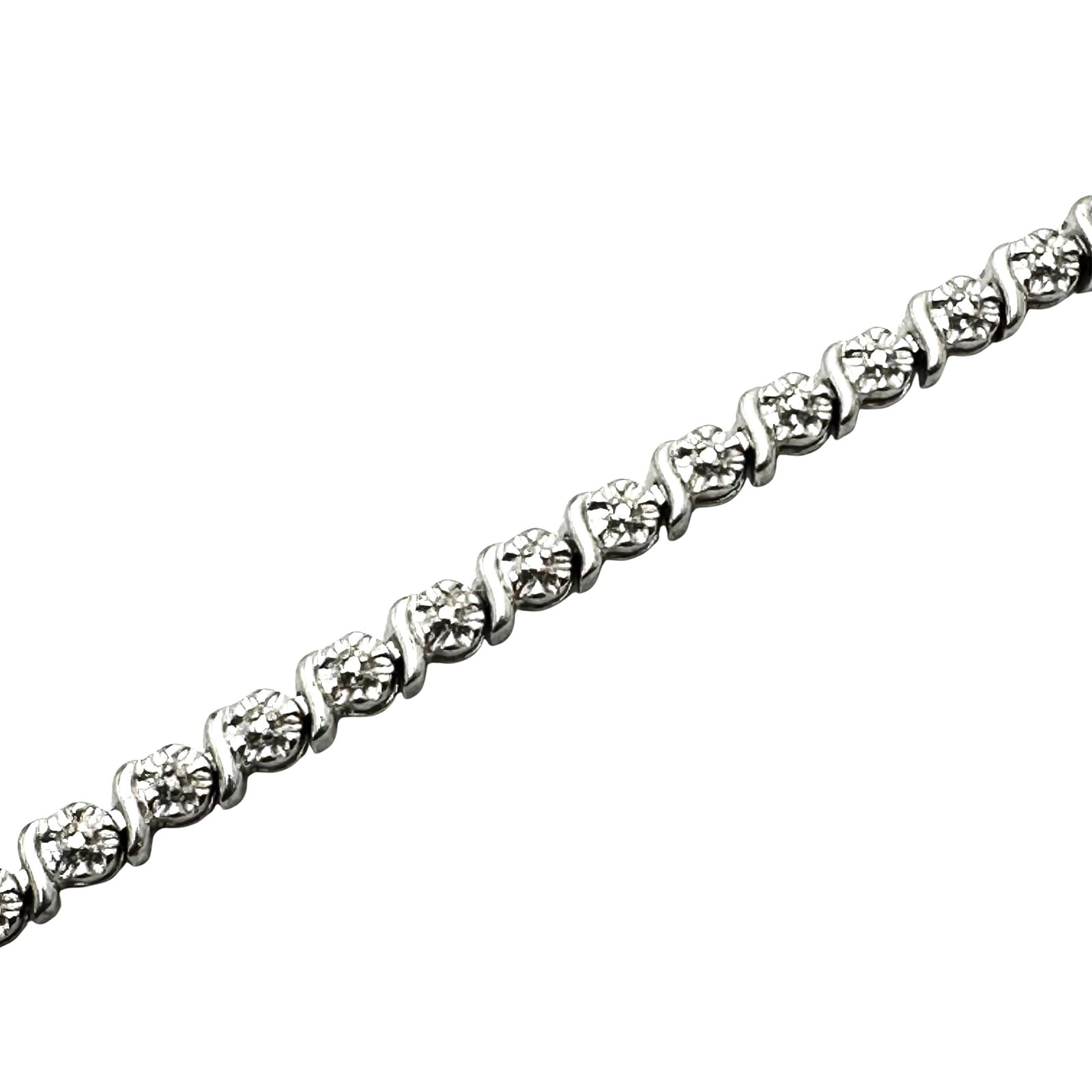 Diamond Sterling Silver Bracelet Heart Charm 7 Inch Weight 11.6 Grams: Diamond Sterling Silver Bracelet Heart Charm 7 Inch Weight 11.6 Grams