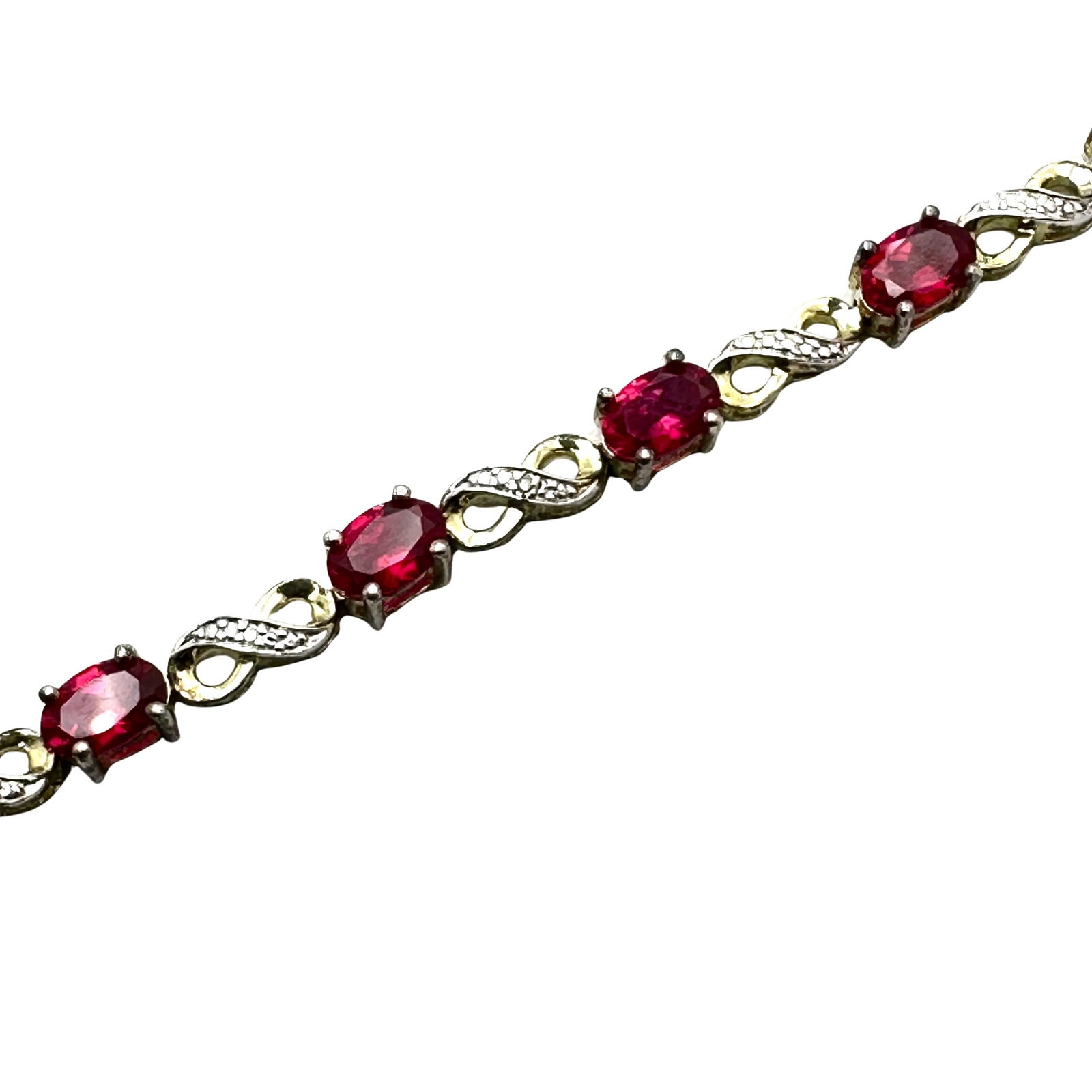 Ruby And Diamond Gold Over Sterling Silver Tennis Bracelet 7 Inch Weight 8.2 Grams (1 of 2)
