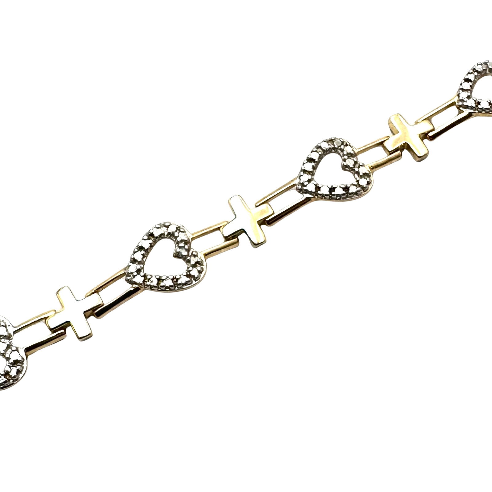 Diamond Sterling Silver Bracelet Heart and Cross Design Tennis Bracelet 7.25 Inch Weight 6.6 Grams (1 of 2)