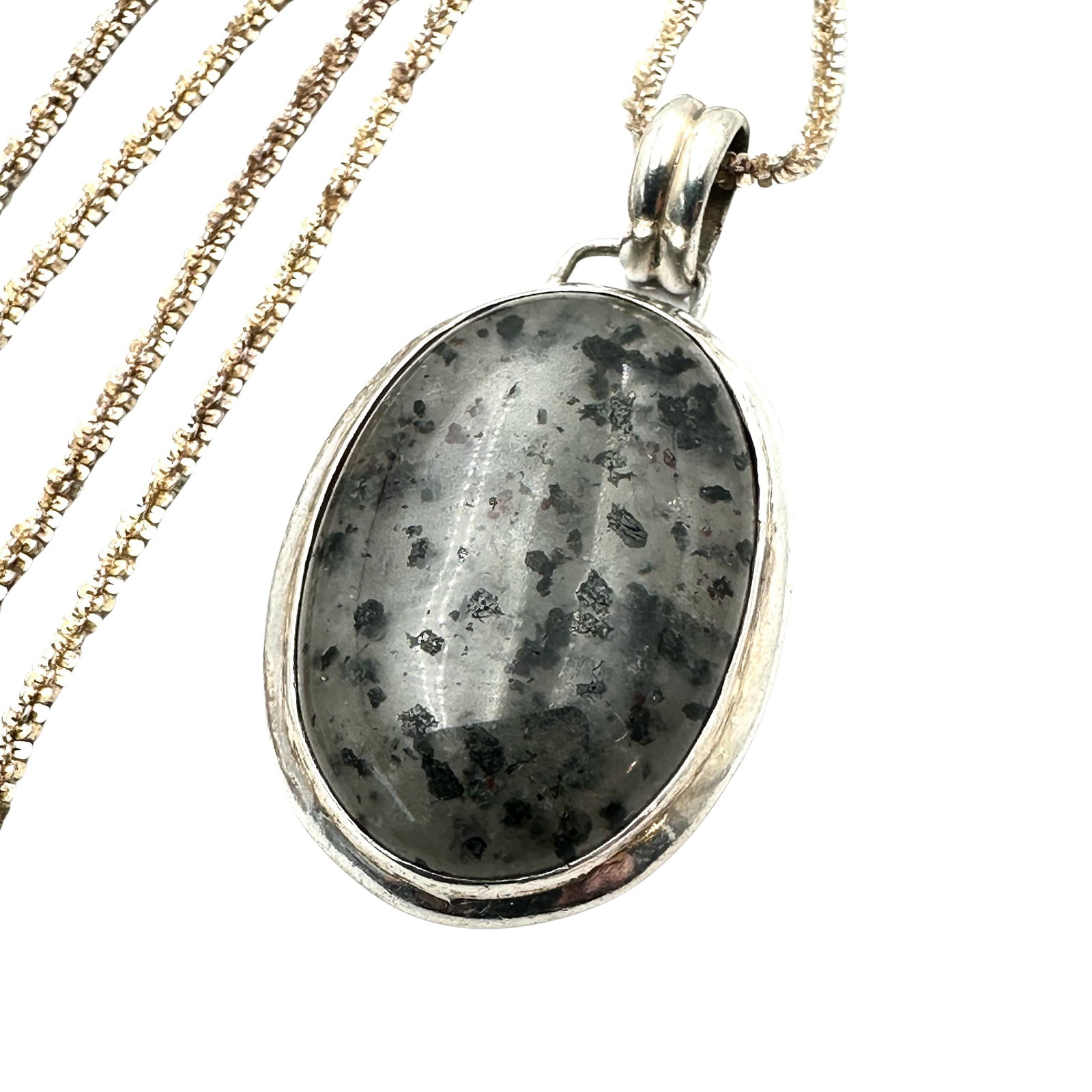Black Grey Gemstone Pendant Sterling Silver Necklace 20 Inch Chain 18 Grams: Black Grey Gemstone Pendant Sterling Silver Necklace 20 Inch Chain 18 Grams
