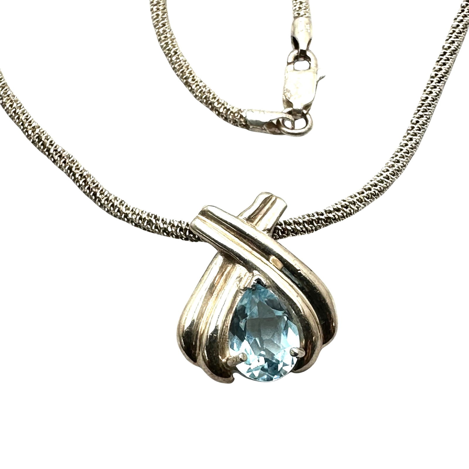 Blue Topaz Pendant Sterling Silver Necklace Chain 16 Inch 10 Grams: Blue Topaz Pendant Sterling Silver Necklace Chain 16 Inch 10 Grams