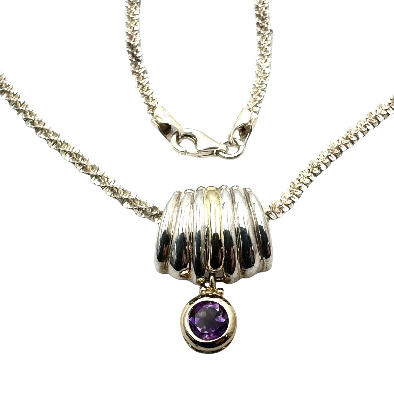 Purple Amethyst Gold Accented Pendant Sterling Silver Necklace 18 Inch Chain Weight 12 Grams: Purple Amethyst Gold Accented Pendant Sterling Silver Necklace 18 Inch Chain Weight 12 Grams