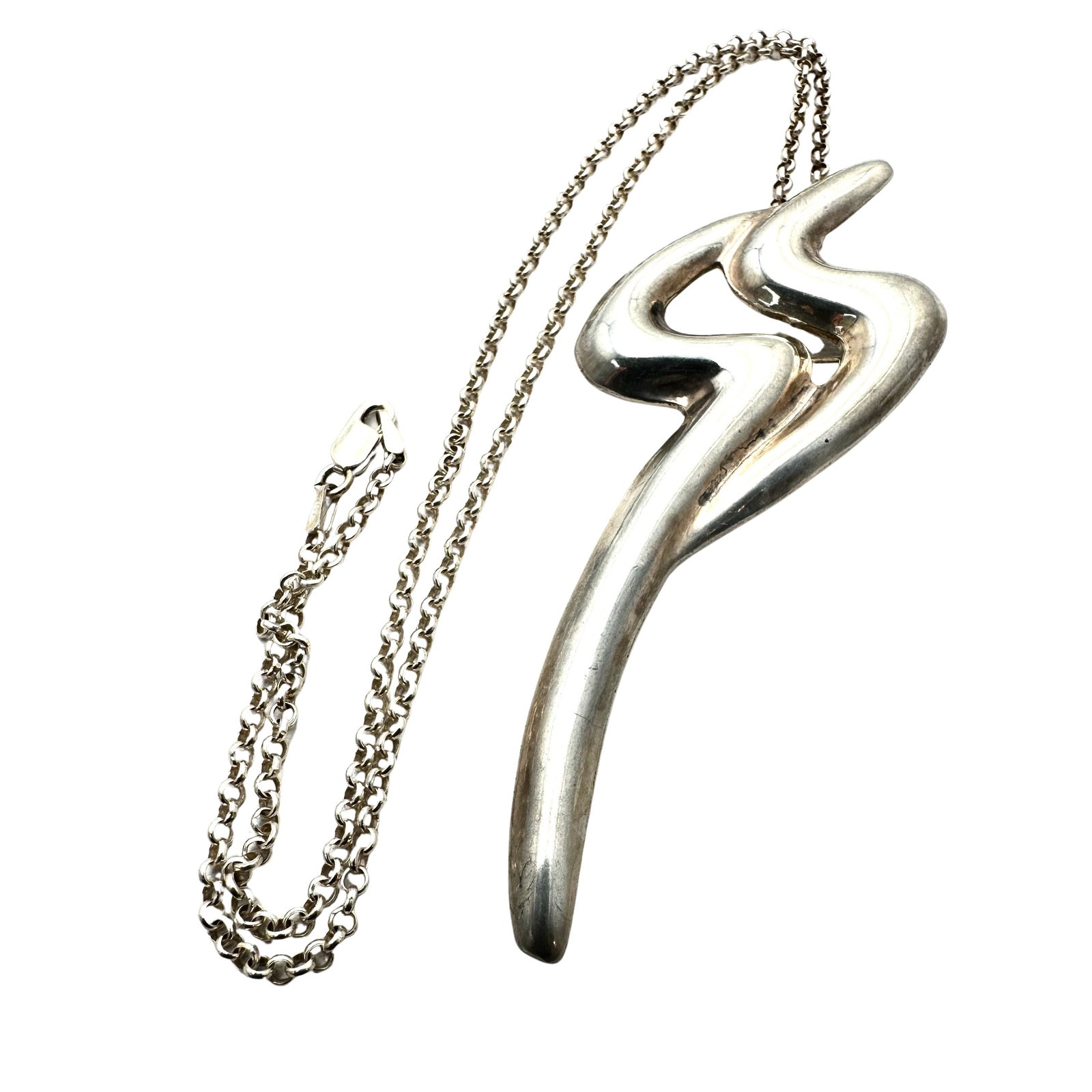 Vintage Mexico Modernist 3.5 Inch Pendant Pin Sterling Silver Necklace 18 Inch Chain: Vintage Mexico Modernist 3.5 Inch Pendant Pin Sterling Silver Necklace 18 Inch Chain