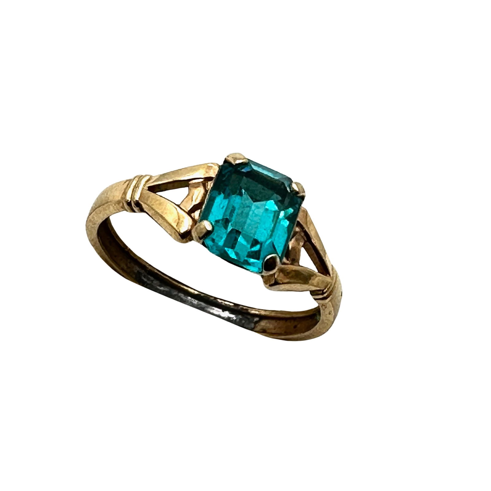 Vintage Gold Filled Ring Blue Glass Stone Size 8.5 (1 of 2)