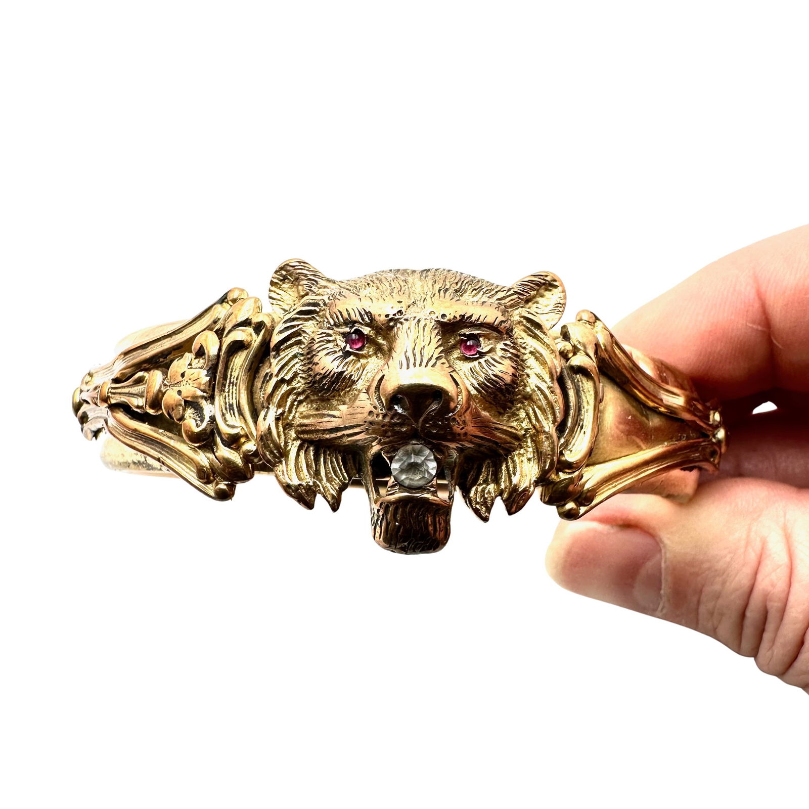 Antique Vintage Gold Filled Lion Hinged Bangle Bracelet 7 1/4 Inch Weight 50 Grams (1 of 6)