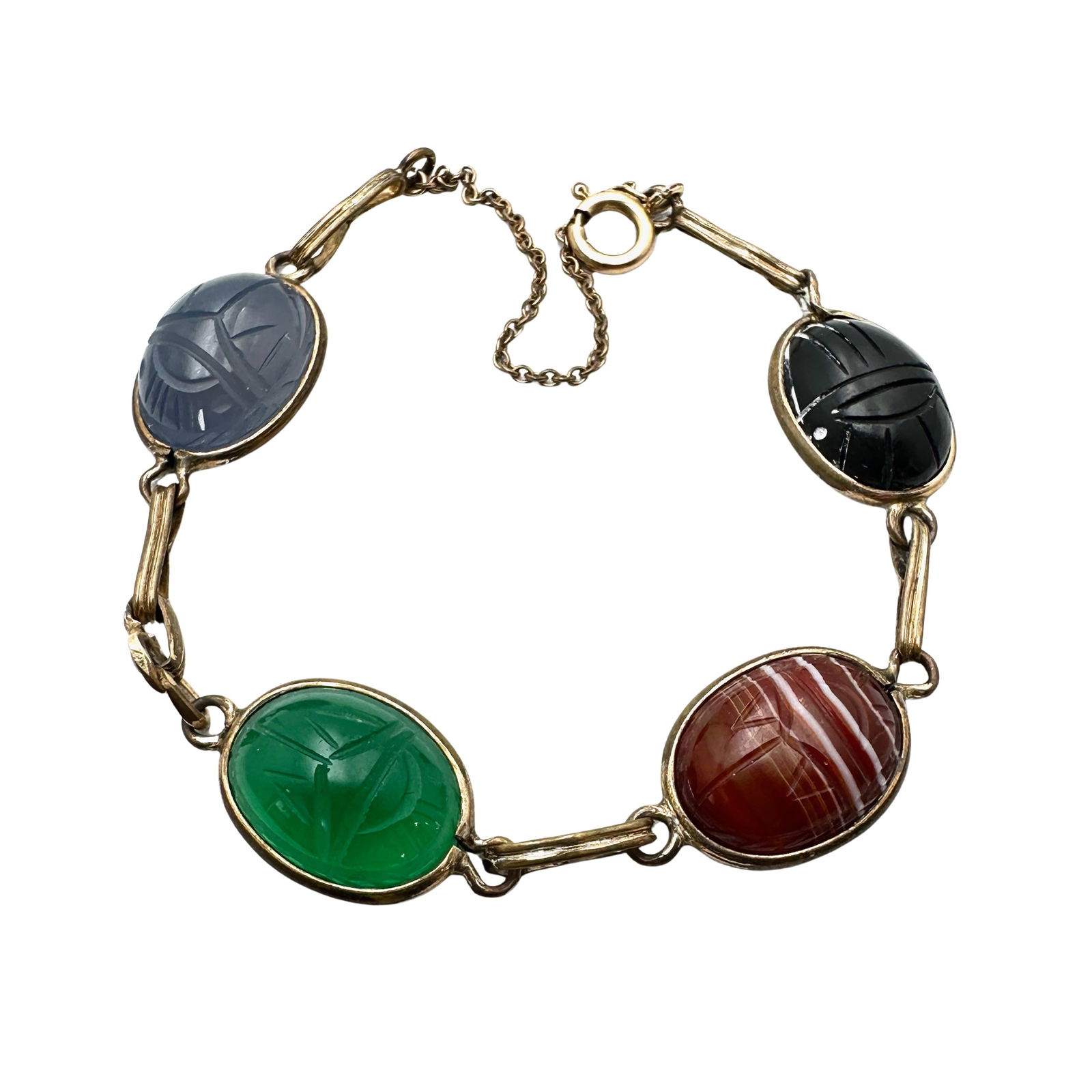 Vintage Gold Filled Gemstone Scarab Bracelet Petite Size 6 Inch (1 of 2)