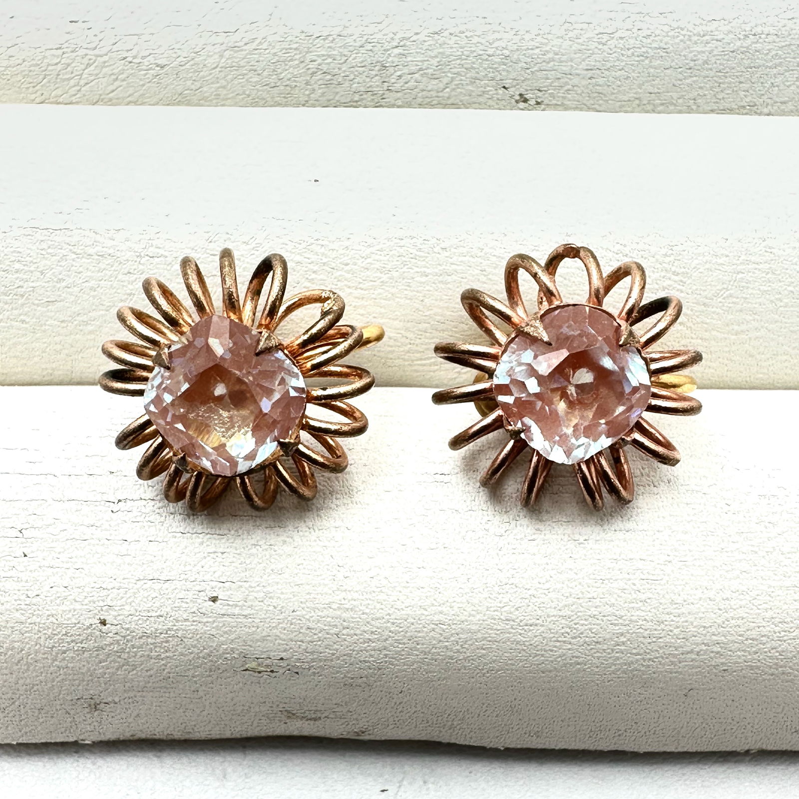 Antique Saphiret Glass Gold Filled Screw Back Earrings 1920 Era Saphiret Glass Stones: Antique Saphiret Glass Gold Filled Screw Back Earrings 1920 Era Saphiret Glass Stones