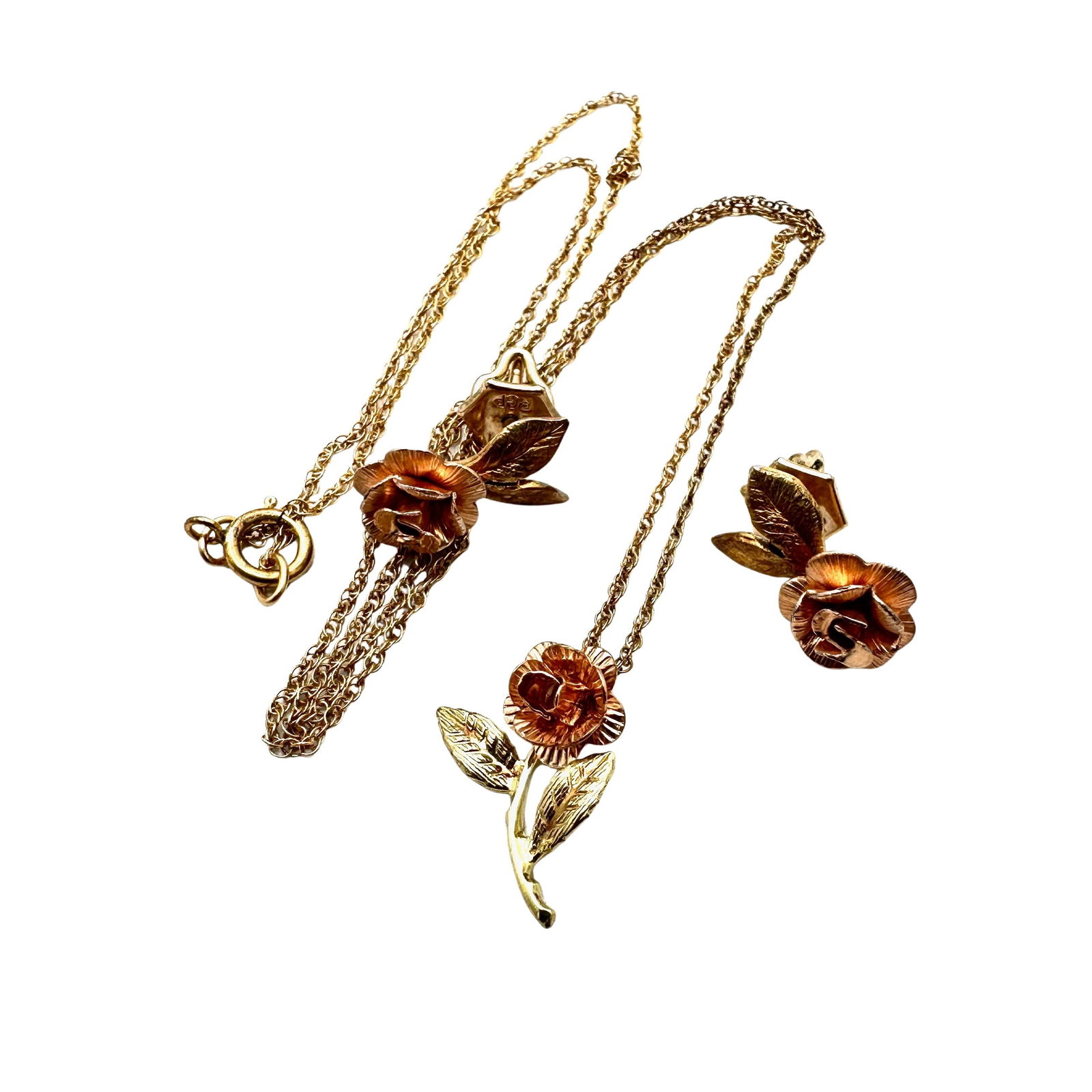Vintage Gold Filled Rose Pendant Necklace and Matching Earrings: Vintage Gold Filled Rose Pendant Necklace and Matching Earrings