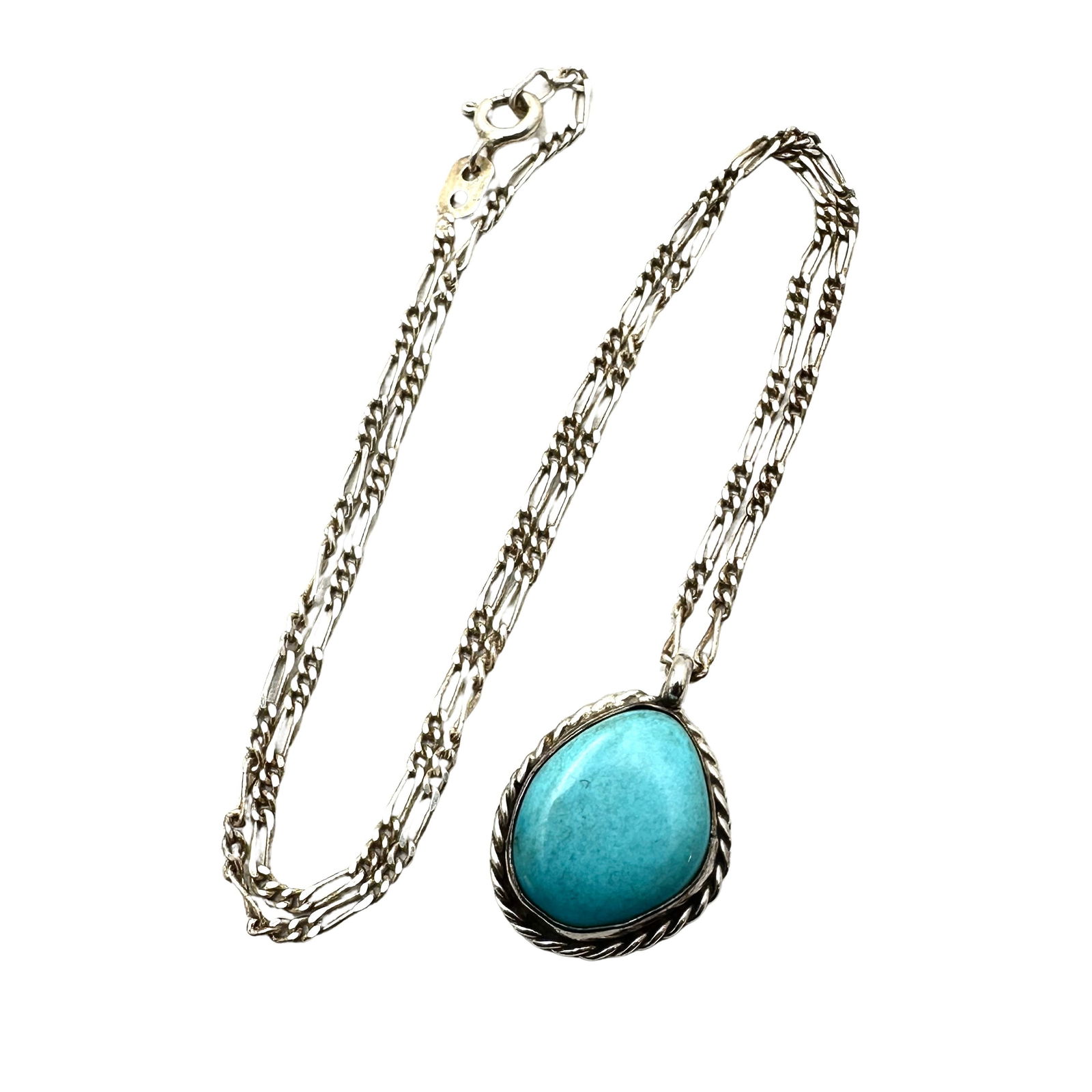 American Southwest Blue Turquoise Sterling Silver Necklace 16 Inch Chain (1 of 2)