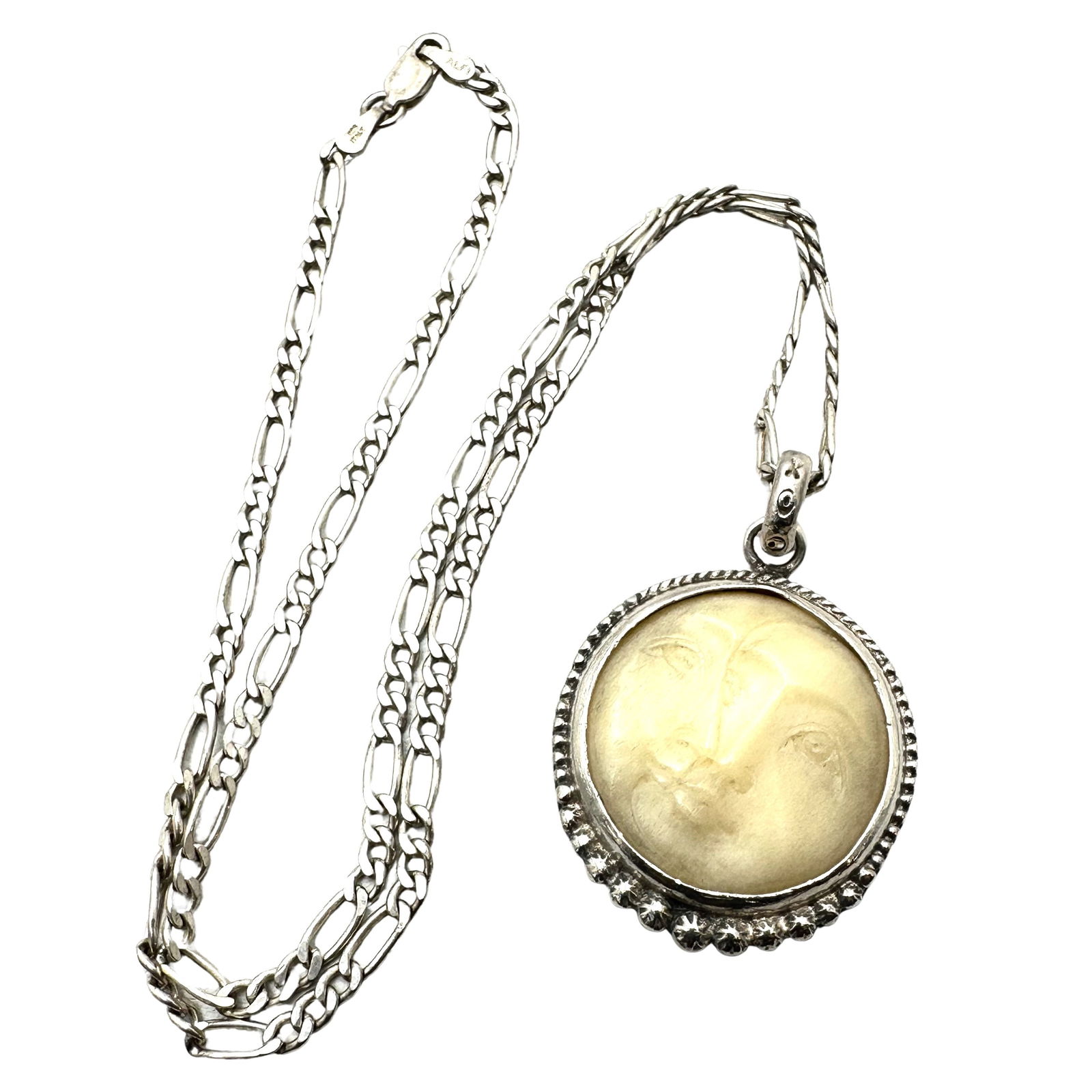 Carved Moon Pendant Sterling Silver Necklace 18 Inch Chain 17 Grams (1 of 2)