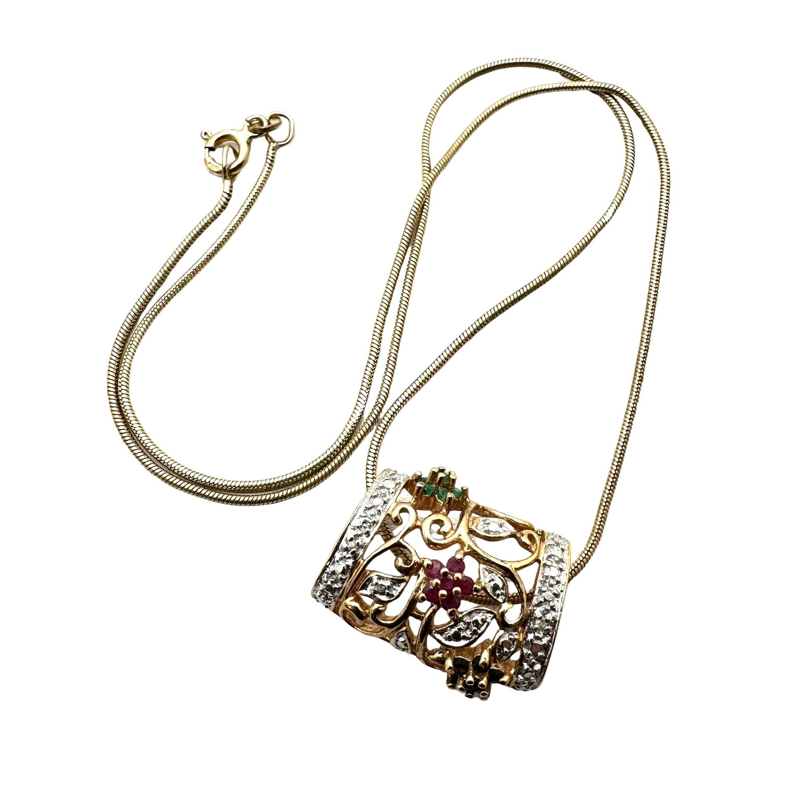 Sapphire Emerald Ruby Diamond Slide Pendant Gold Over Sterling Silver 16 Inch Necklace (1 of 2)