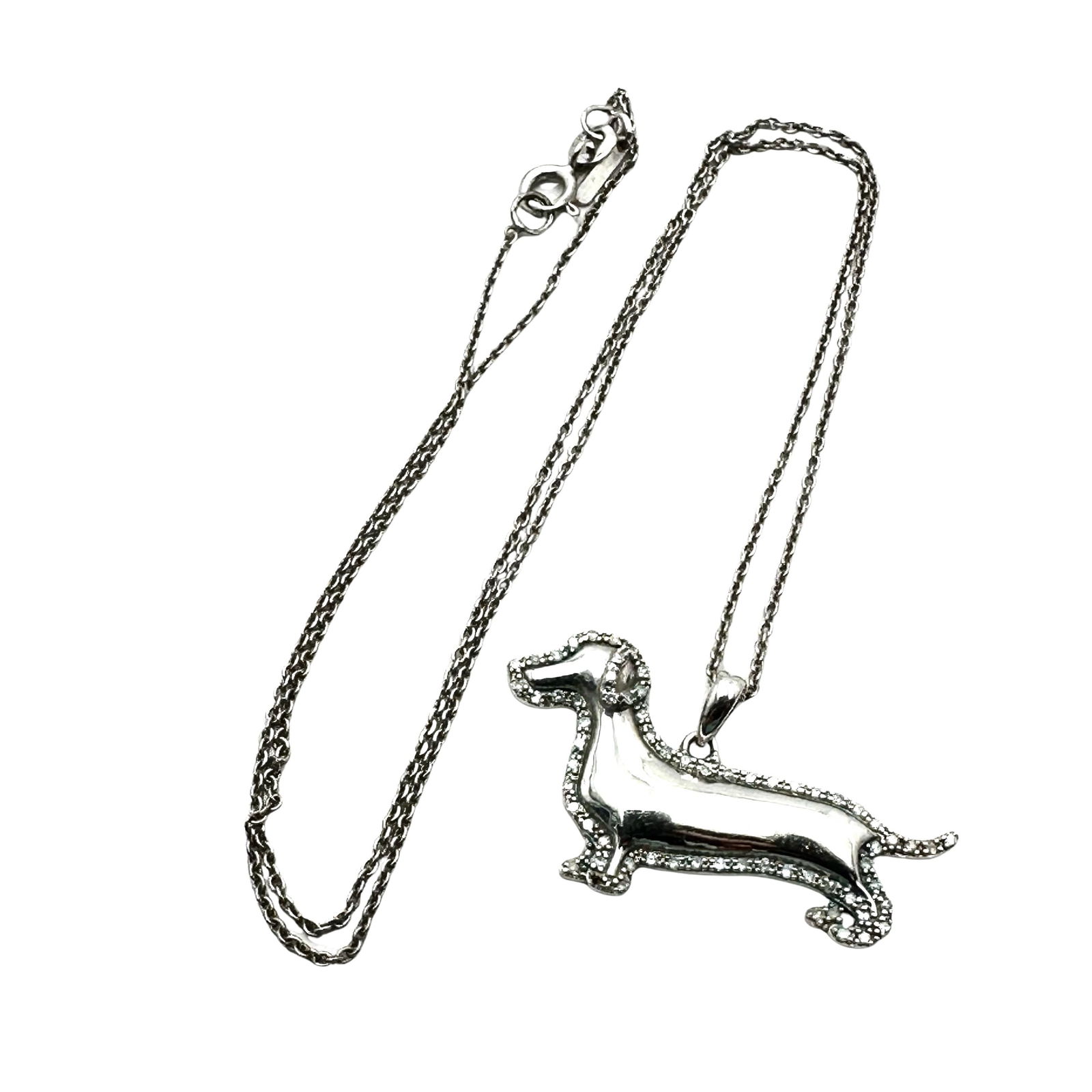 Diamond Dachshund Weiner Dog Pendant Sterling Silver Necklace 17 Inch: Diamond Dachshund Weiner Dog Pendant Sterling Silver Necklace 17 Inch