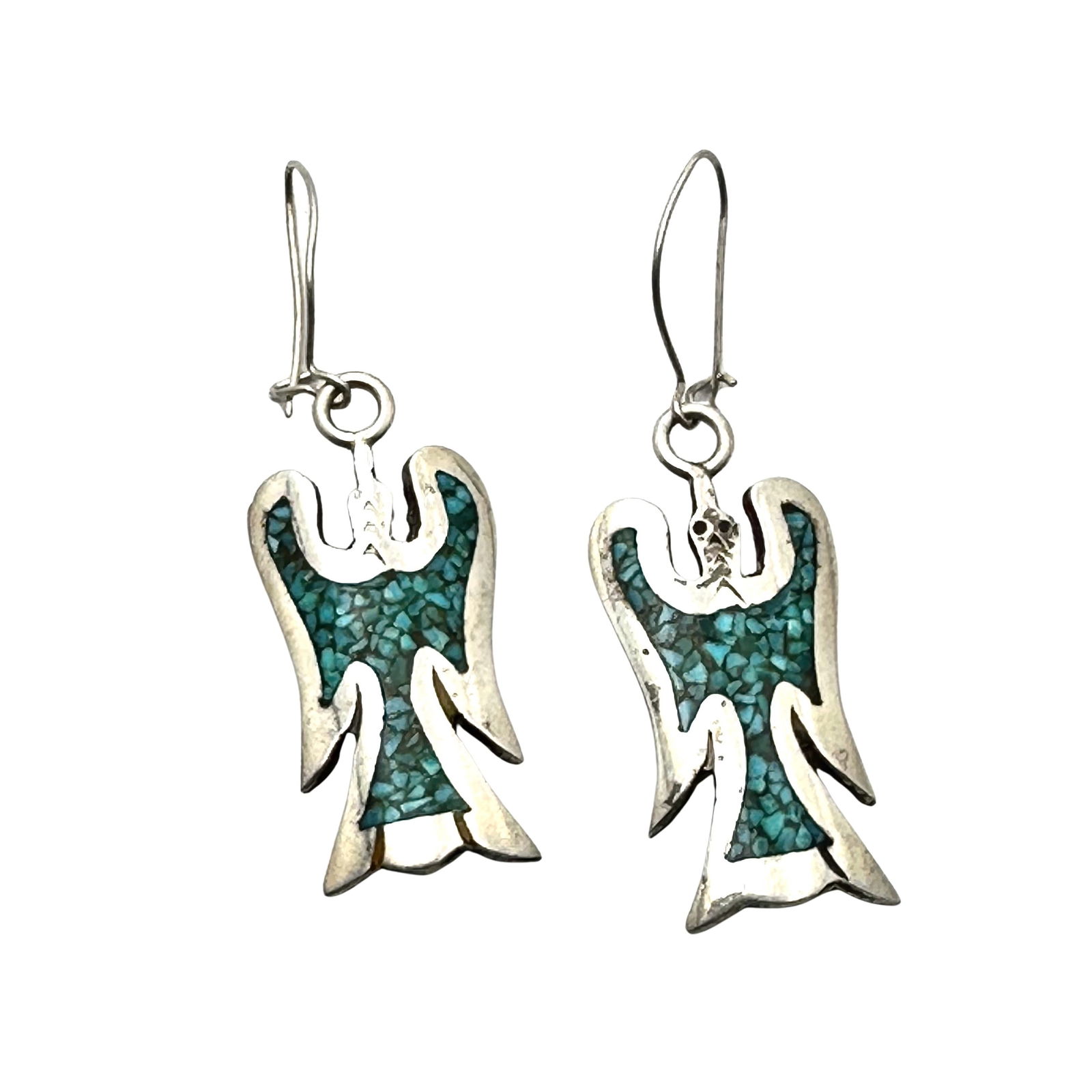 Vintage Native American Hallmarked B Inlay Turquoise Thunderbird Sterling Silver Pierced Earrings: Vintage Native American Hallmarked B Inlay Turquoise Thunderbird Sterling Silver Pierced Earrings
