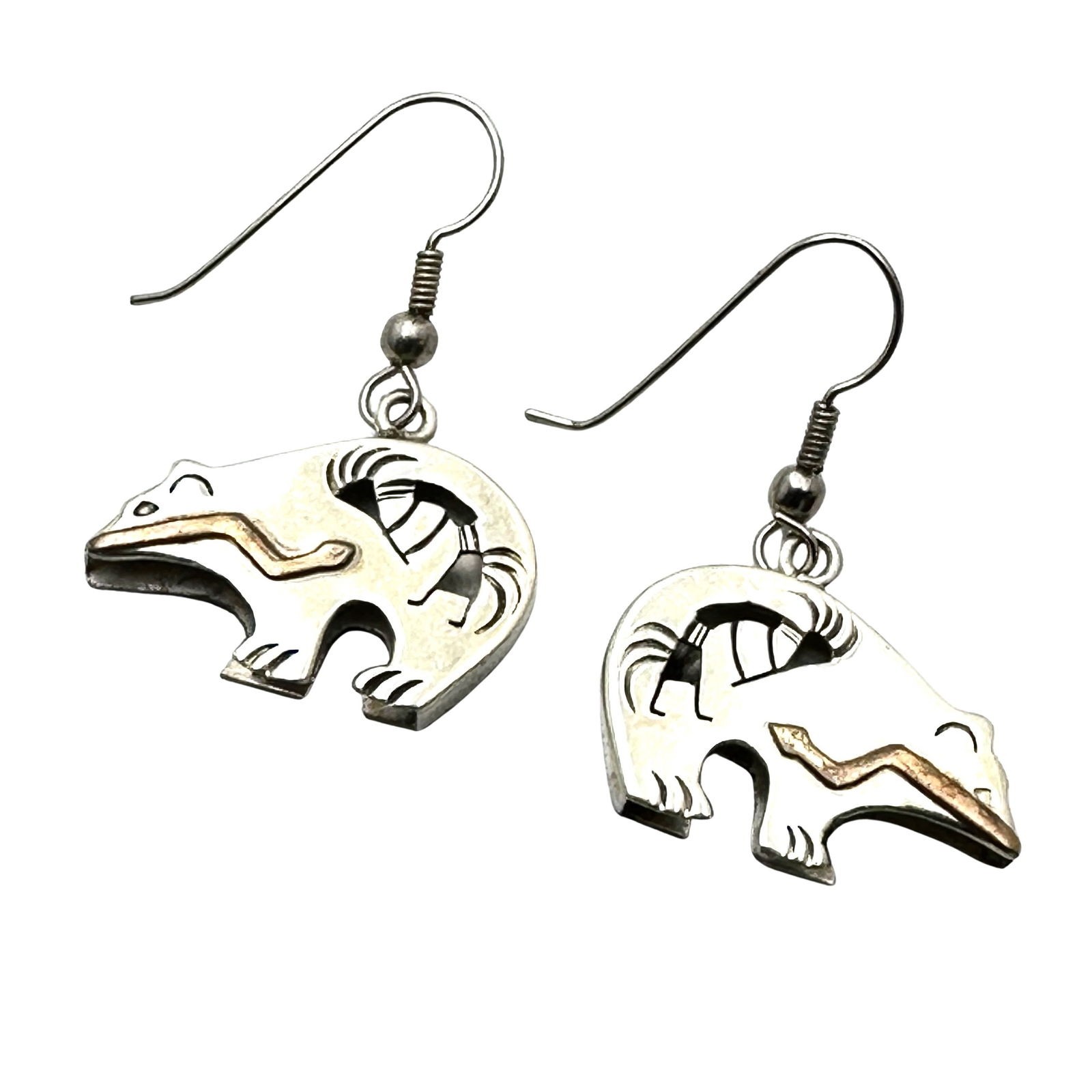 American Southwest Fetish Bear Sterling Silver Pierced Earrings 1.5 Inch 7.3 Grams (1 of 2)