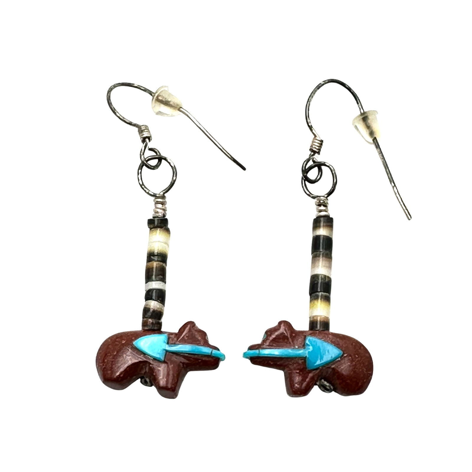 American Southwest Gemstone Fetish Bear Sterling Silver Pierced Earrings 1.5 Inch: American Southwest Gemstone Fetish Bear Sterling Silver Pierced Earrings 1.5 Inch
