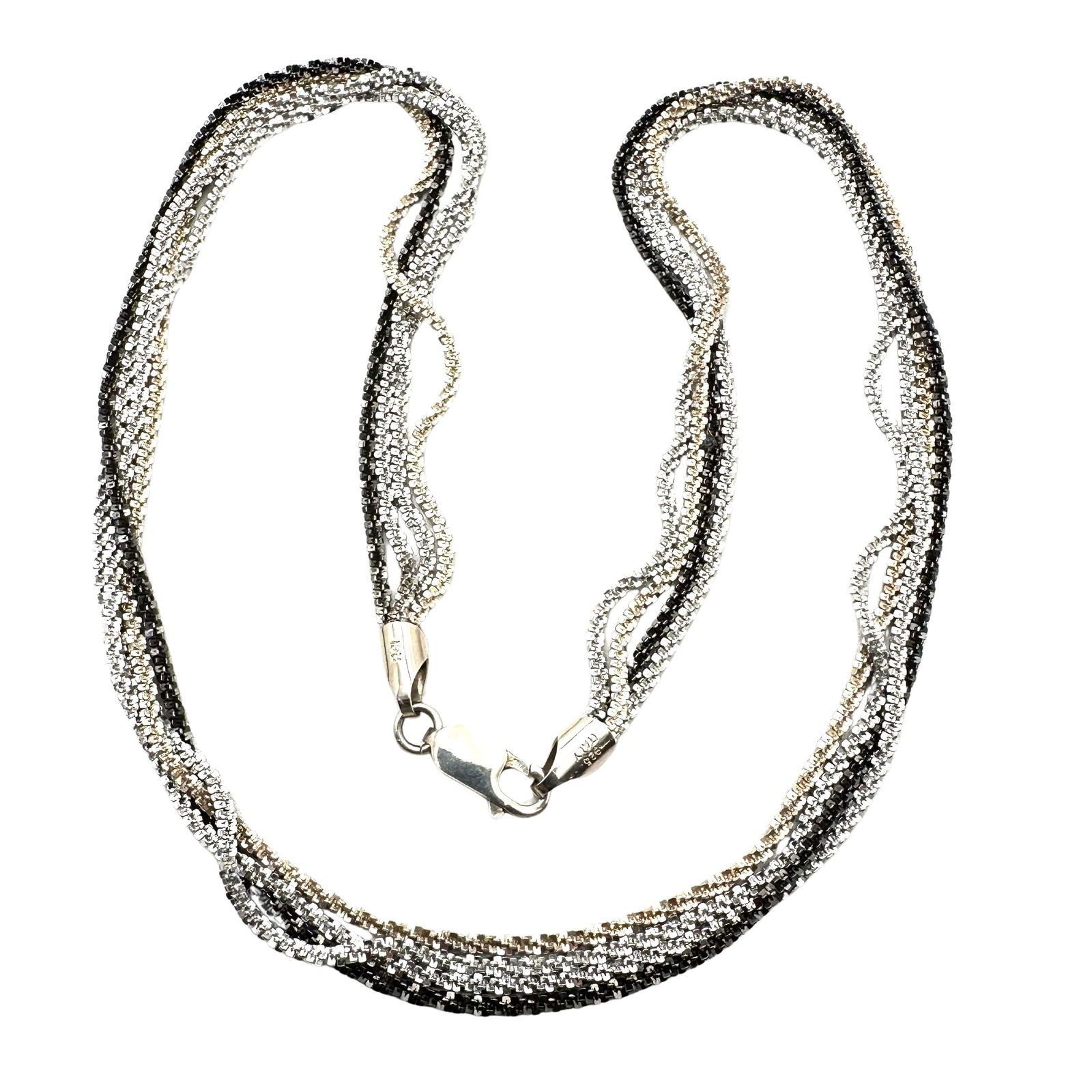 Italy Multi Strand Sterling Silver Chain Necklace 17 Inch 18.9 Grams (1 of 2)