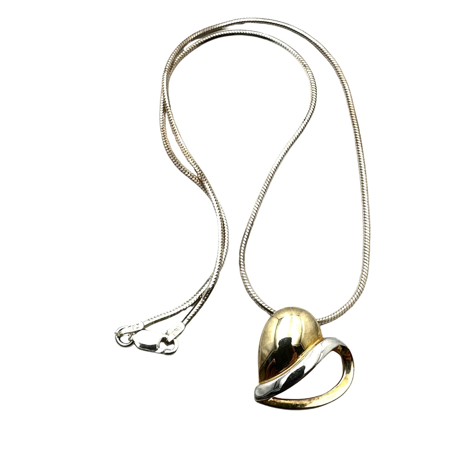 Sterling Silver Gold Accents Heart Pendant Necklace 16 Inch Chain 9 Grams: Sterling Silver Gold Accents Heart Pendant Necklace 16 Inch Chain 9 Grams