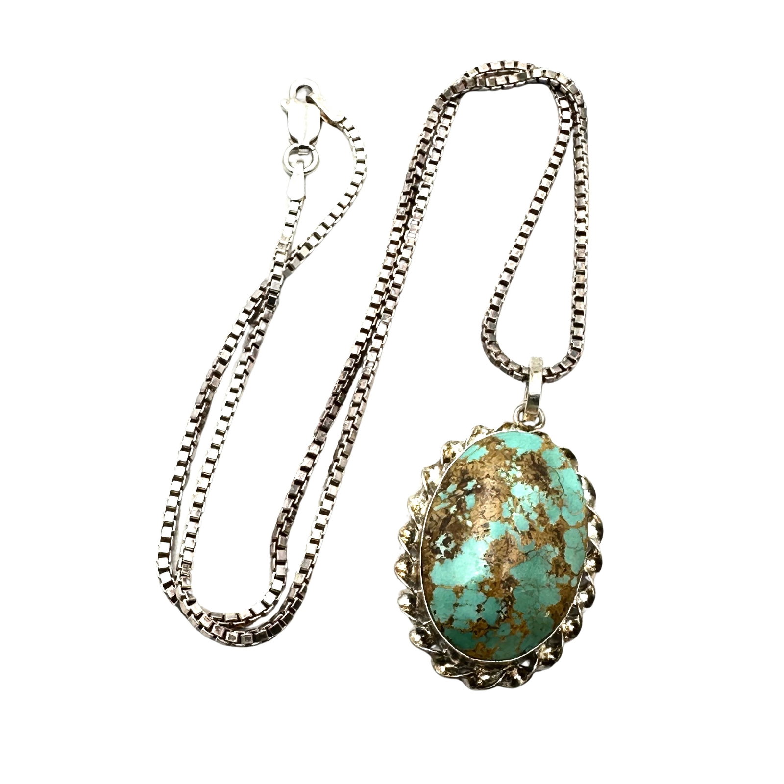 Turquoise Pendant Sterling Silver Necklace 16 Inch Box Chain 12.2 Grams: Turquoise Pendant Sterling Silver Necklace 16 Inch Box Chain 12.2 Grams