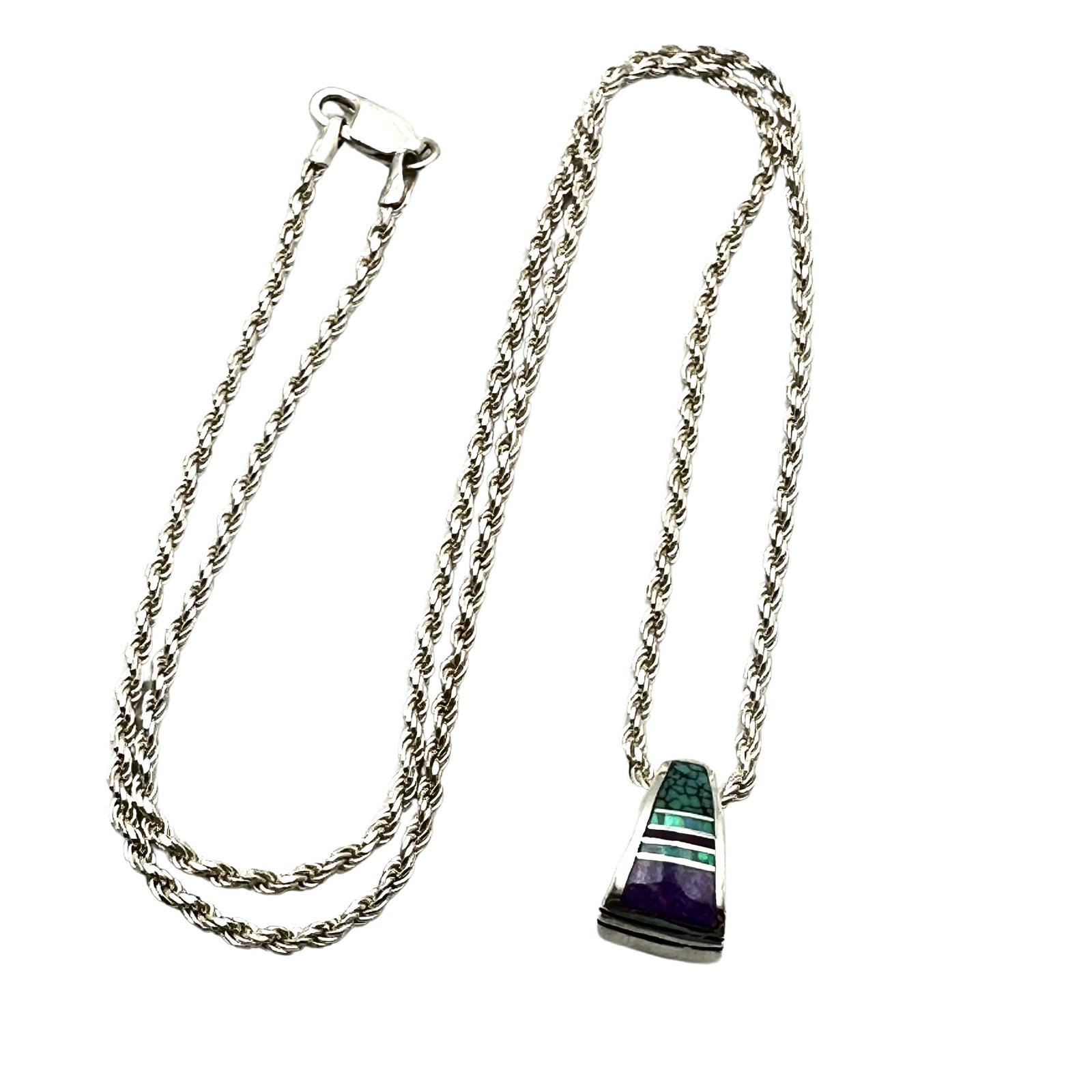 American Southwest Inlay Gemstone 1/2 Inch Pendant Sterling Silver Necklace 18 Inch Chain: American Southwest Inlay Gemstone 1/2 Inch Pendant Sterling Silver Necklace 18 Inch Chain