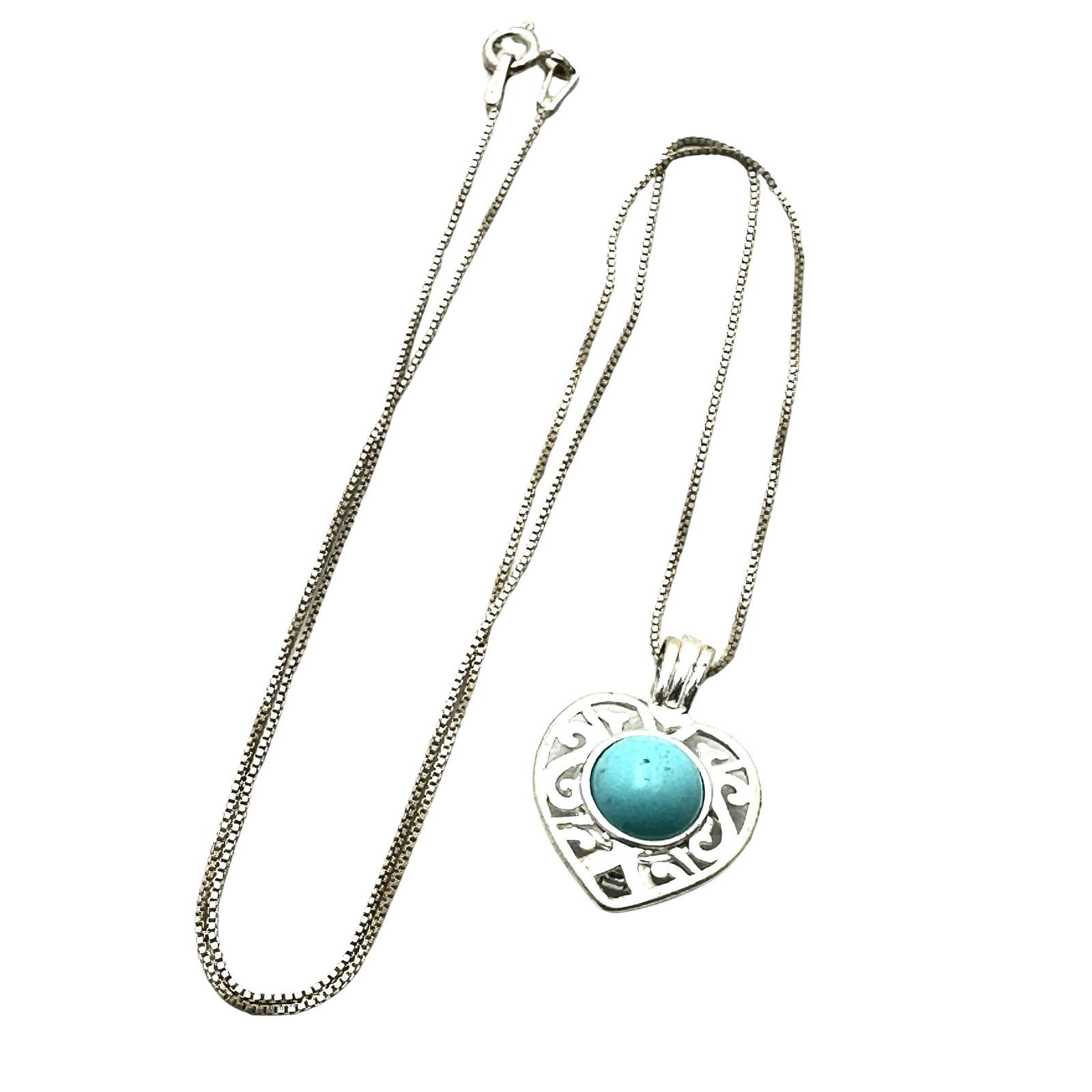 Turquoise Heart Pendant Sterling Silver Necklace 17 Inch Chain: Turquoise Heart Pendant Sterling Silver Necklace 17 Inch Chain