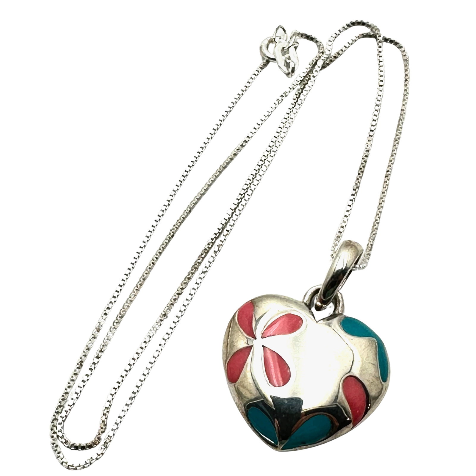 Pink Blue Enamel Heart 1.25 Inch Pendant Necklace 18 Inch Chain 7.7 Grams: Pink Blue Enamel Heart 1.25 Inch Pendant Necklace 18 Inch Chain 7.7 Grams