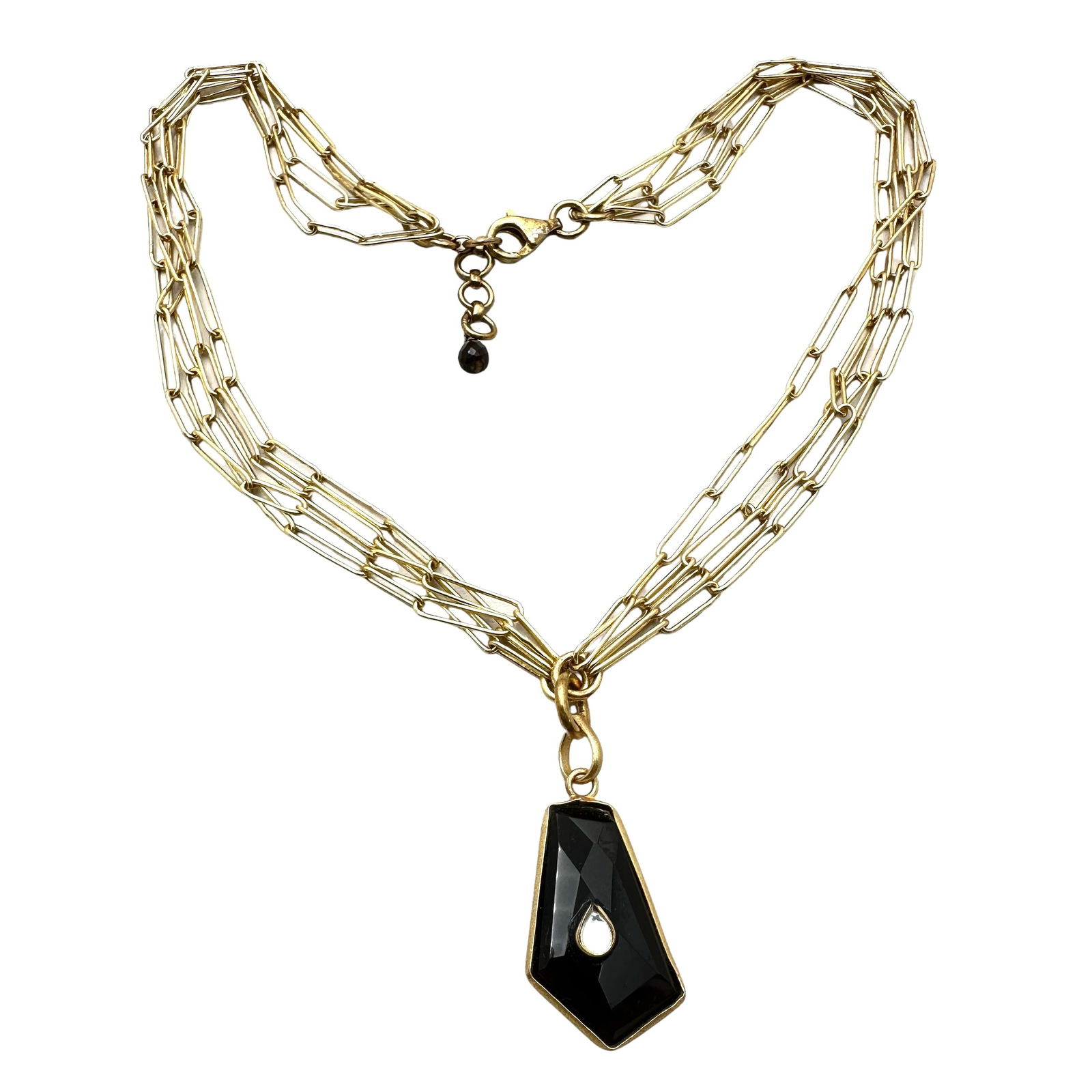 Gold Over Sterling Silver Multi Strand Necklace Black Onyx Pendant 16 Inch 22 Grams (1 of 2)