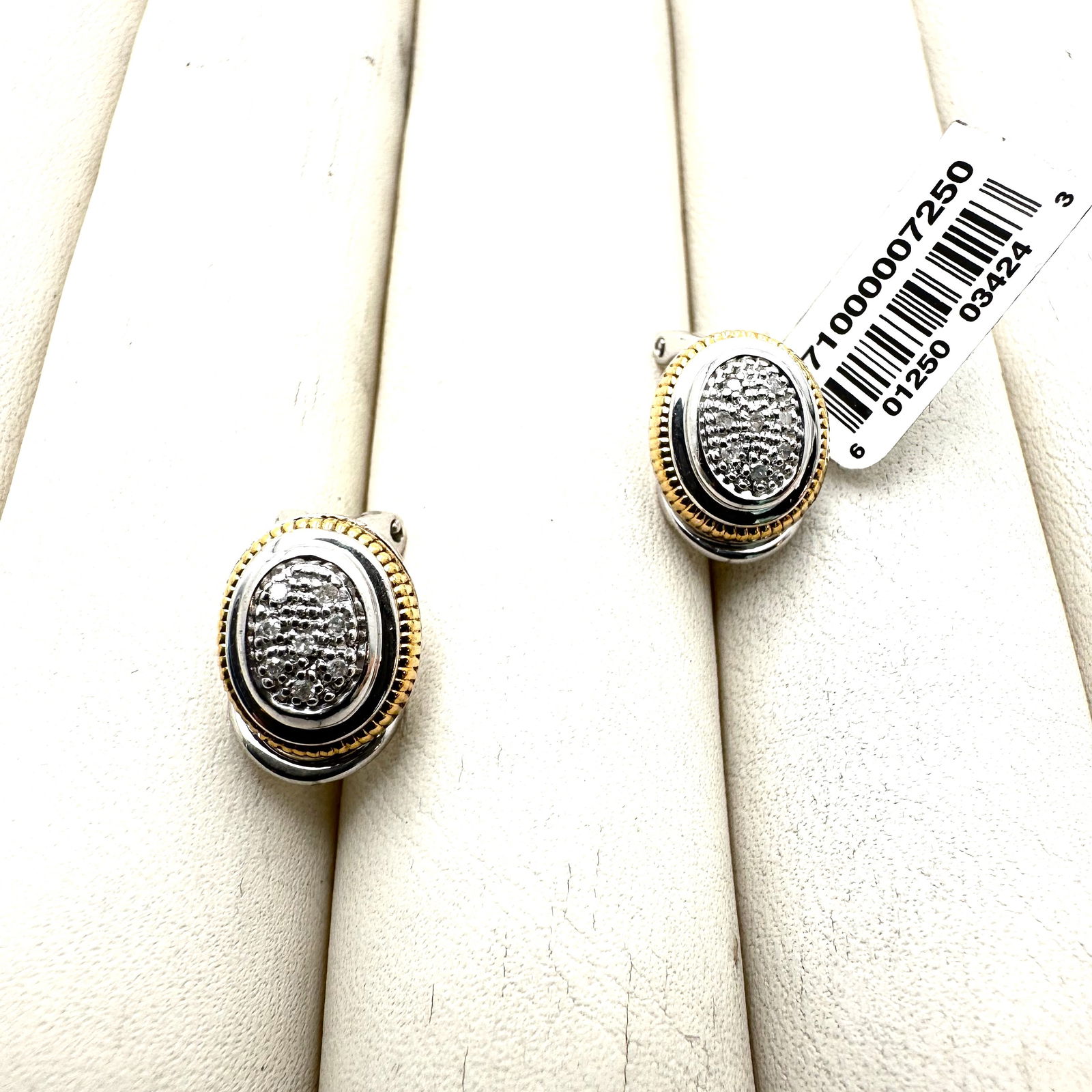 Diamond Rhodium Plated Sterling Silver Pierced Lever Back Earrings 1/2 Inch (1 of 2)