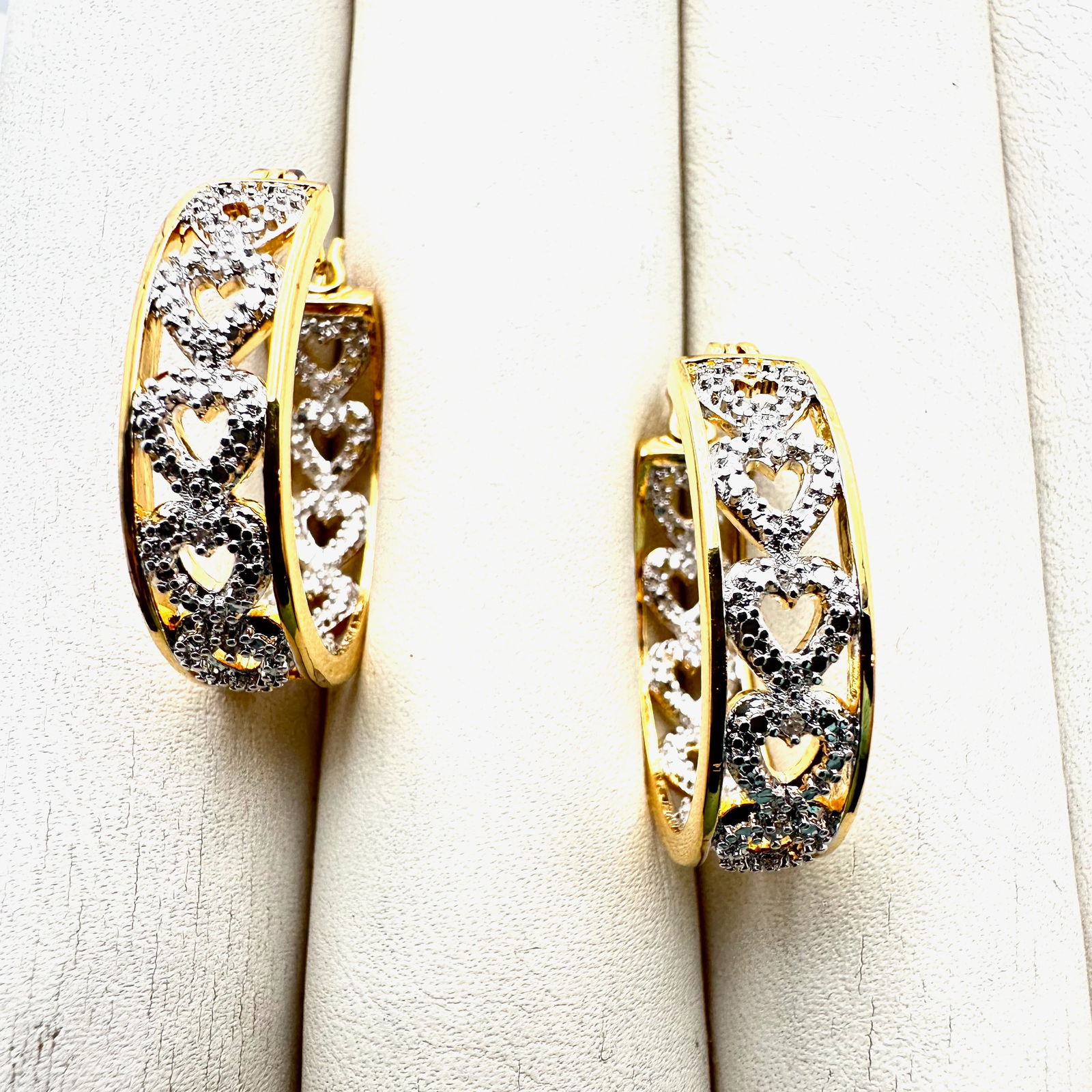 Diamond Heart Design Gold Over Sterling Silver 1 Inch Hoop Pierced Earrings: Diamond Heart Design Gold Over Sterling Silver 1 Inch Hoop Pierced Earrings