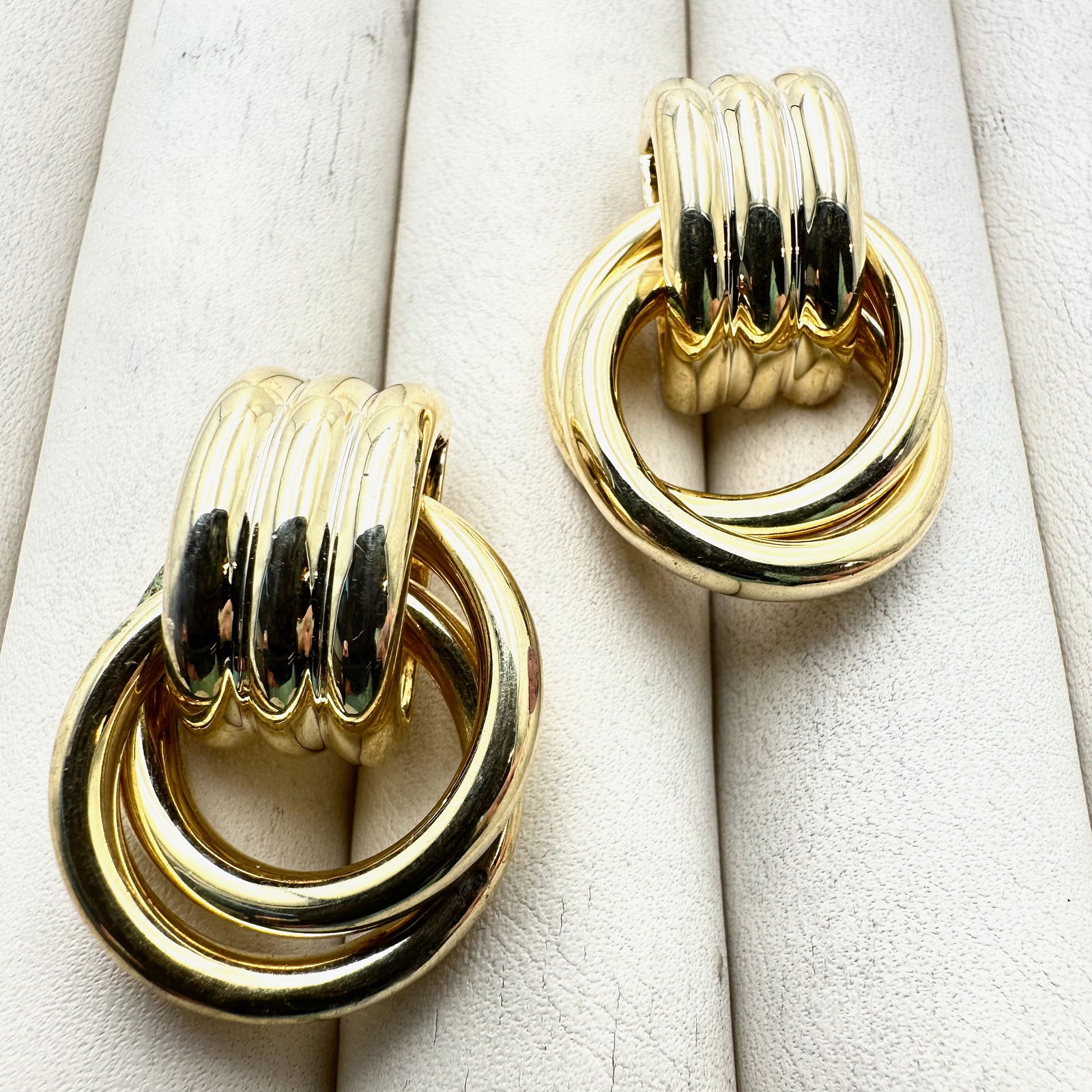 Gold Over Sterling Silver Door Knocker Pierced Earrings 1.25 Inch 20 Grams (1 of 2)
