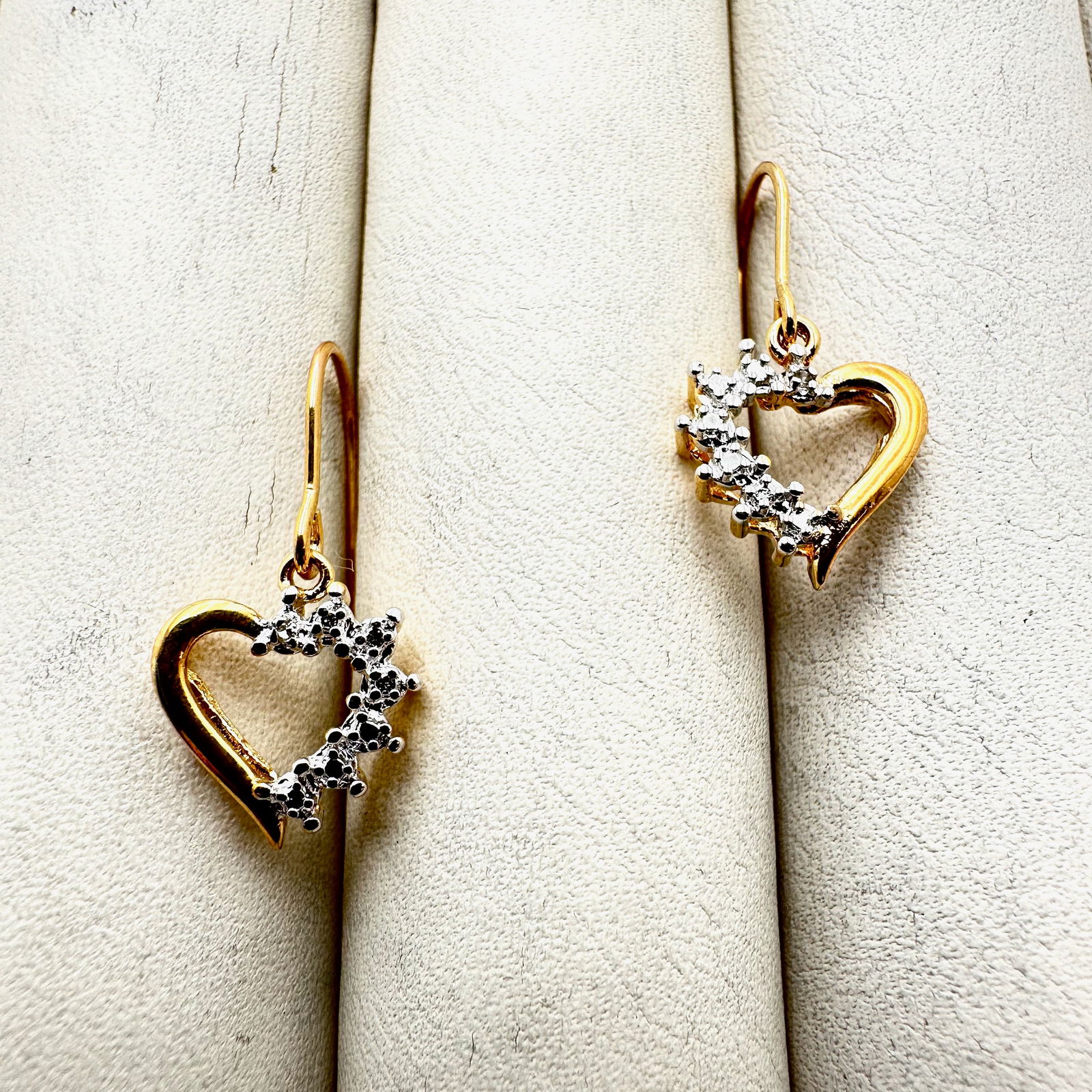 Diamond Hearts Gold Over Sterling Silver Pierced Earrings 1 Inch: Diamond Hearts Gold Over Sterling Silver Pierced Earrings 1 Inch