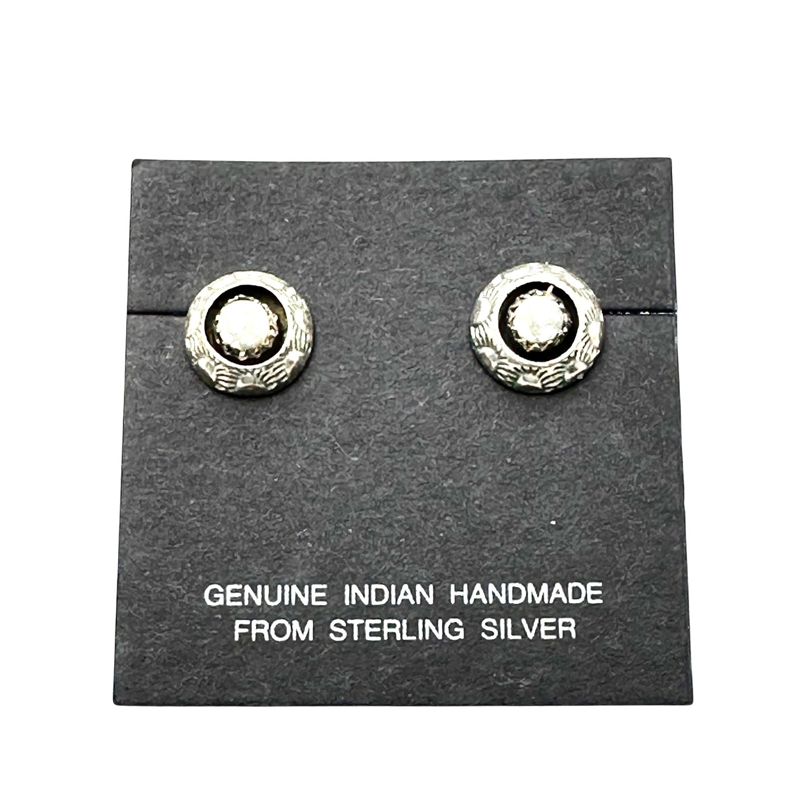 Vintage Native American White Buffalo Turquoise Sterling Silver Stud Earrings Pierced Original Card (1 of 2)