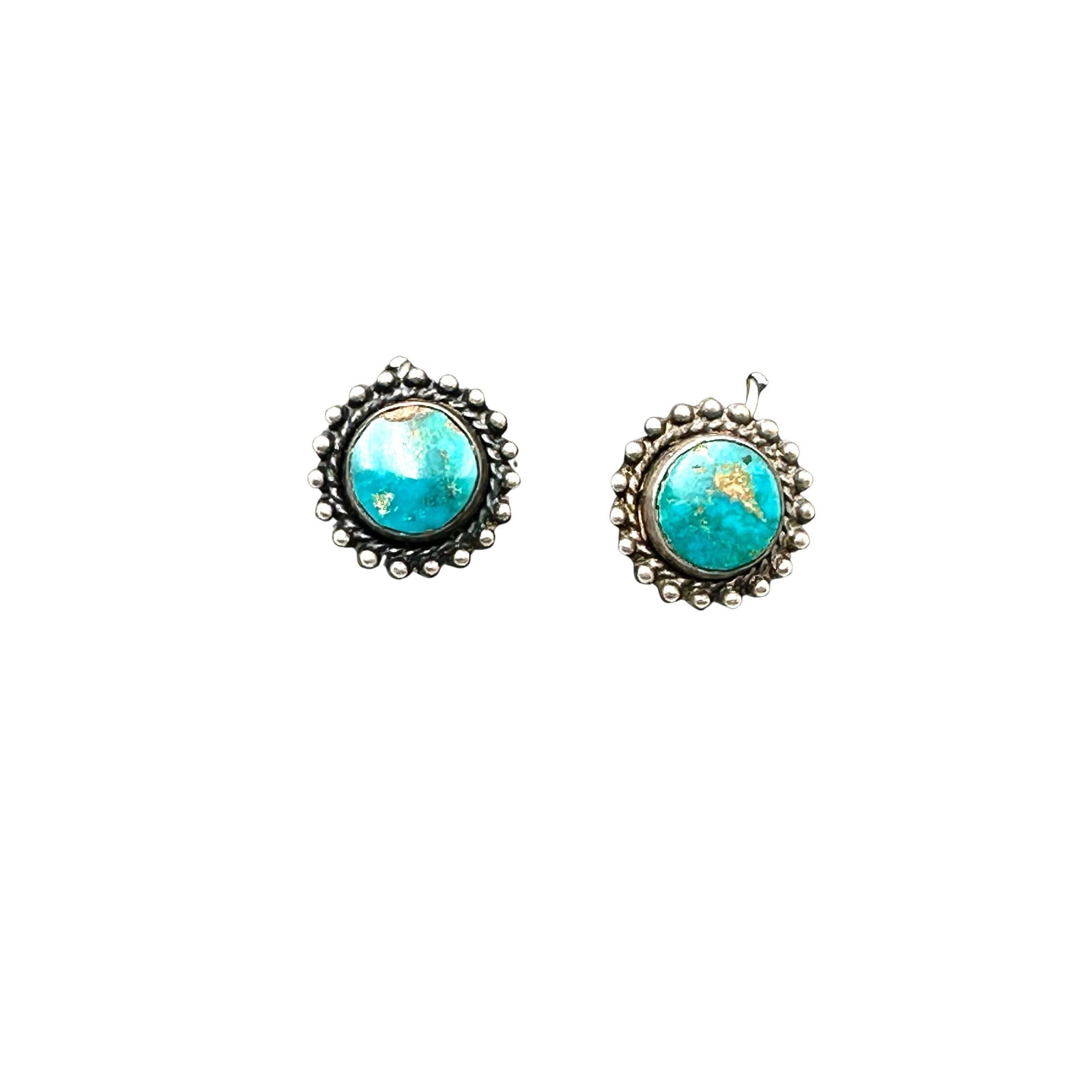 Vintage Native American Blue Green Turquoise Sterling Silver Stud Earrings Screw Back Original Card (1 of 2)