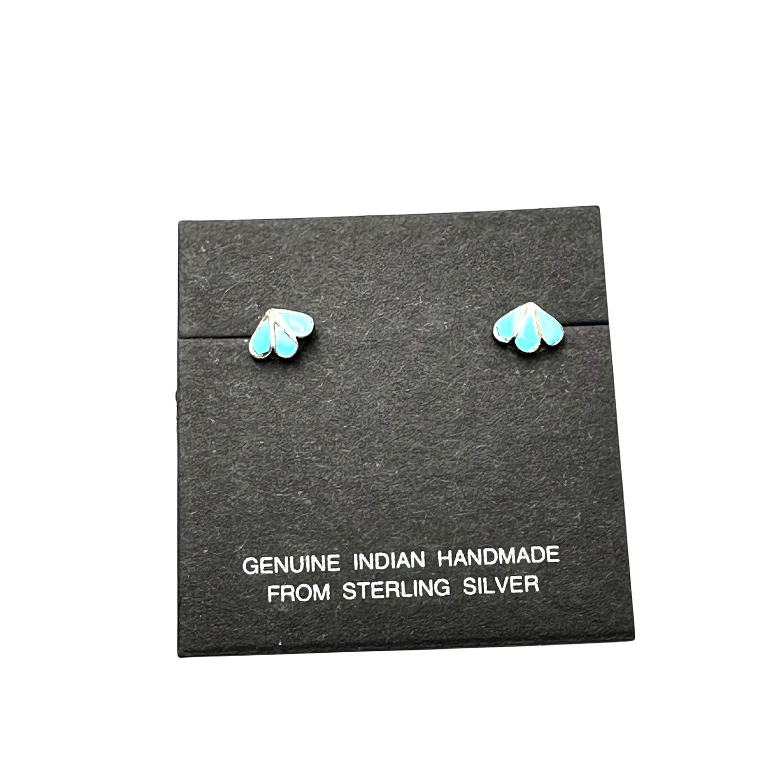 Vintage Native American Blue Turquoise Sterling Silver Stud Earrings Pierced Original Card (1 of 2)