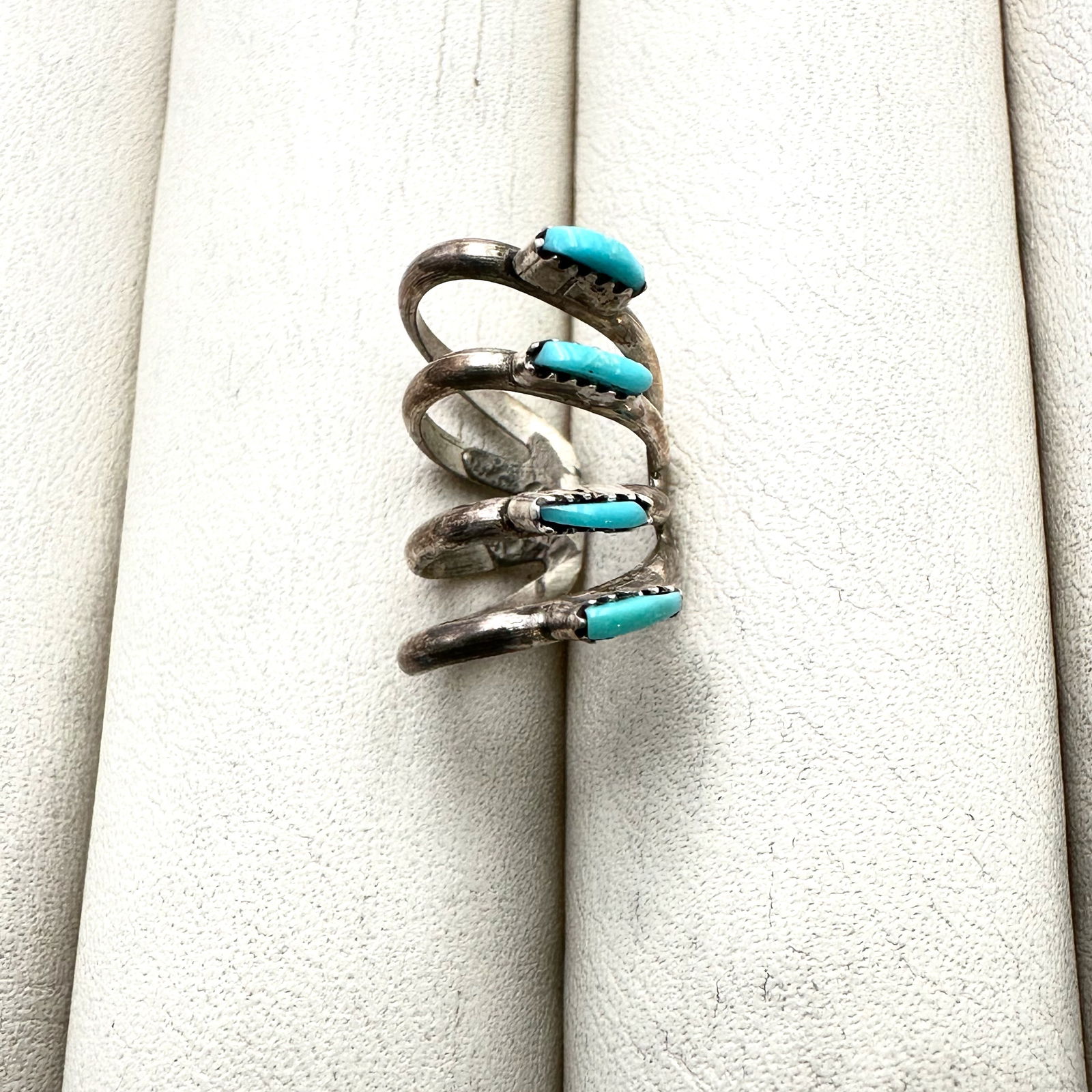 Vintage Native American Petit Point Turquoise Sterling Silver Ear Cuff Earrings 1/2 Inch (1 of 2)